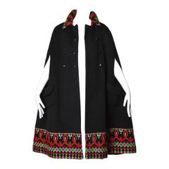 1960s Vintage Wool Hand Embroidered Cape Coat