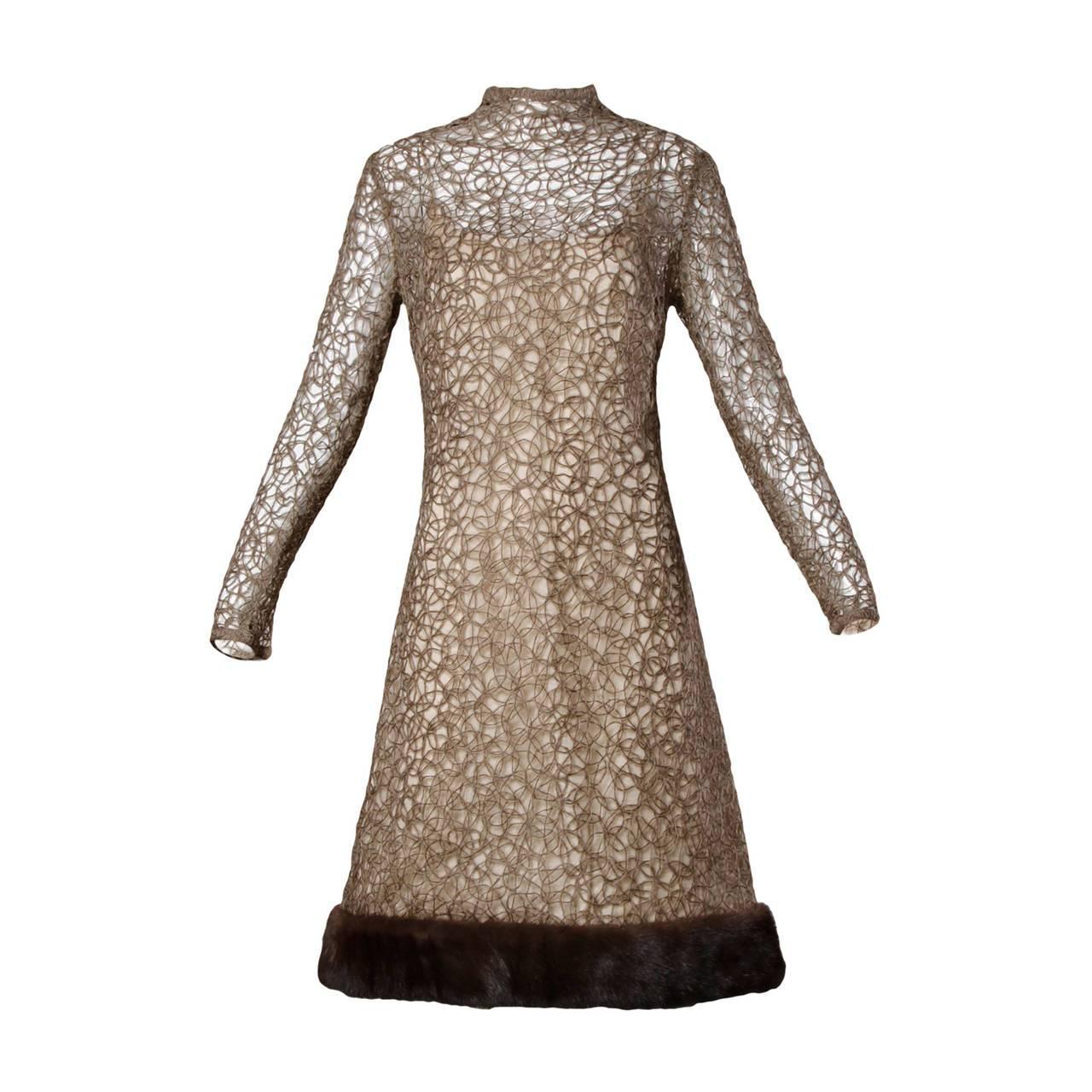 1960s Jack Kobren Vintage Silk + Mohair Dress with Mink Fur Trim 