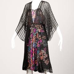 The Silk Farm by Icinoo Paper Thin Metallic Flecked Vintage Floral Dress, 1970s