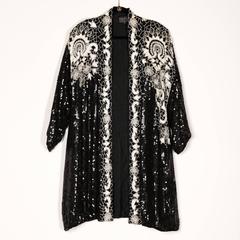 1980s Vintage Sequin Beaded Silk Duster Coat or Kimono Jacket with Oversized Fit