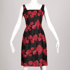 1960s Silk Floral Print Cocktail Dress with Detachable Skirt