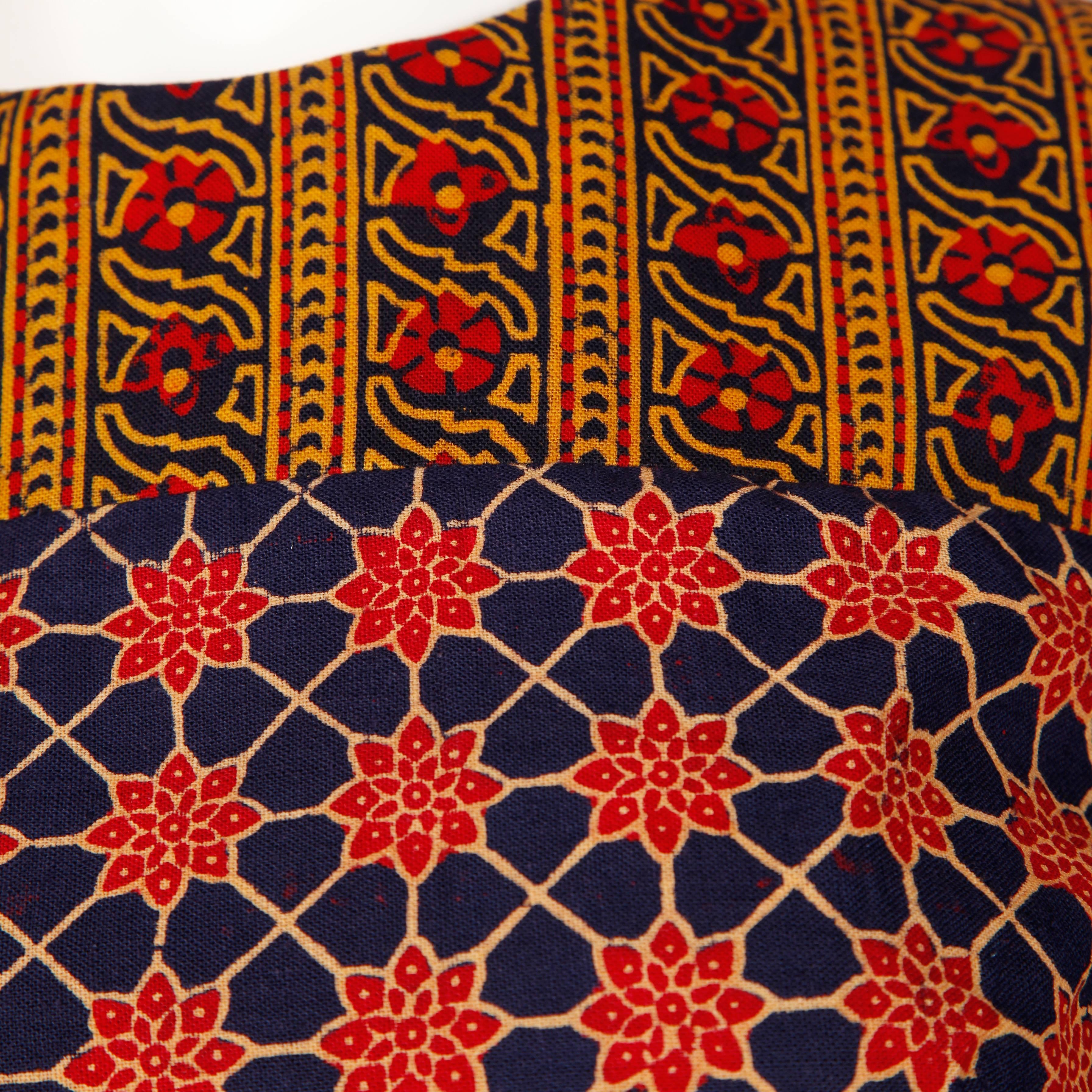Brown Lanvin Vintage 1970s Cotton Batik India Print Dress with Long Sleeves For Sale