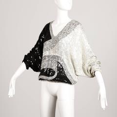 Judith Ann - Haut en soie dolman vintage orné de sequins et de perles, effet métallique