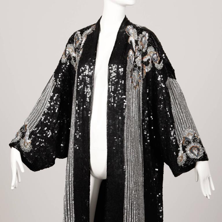 Judith Ann Vintage Art Deco Silk Sequin + Beaded Kimono Duster Jacket