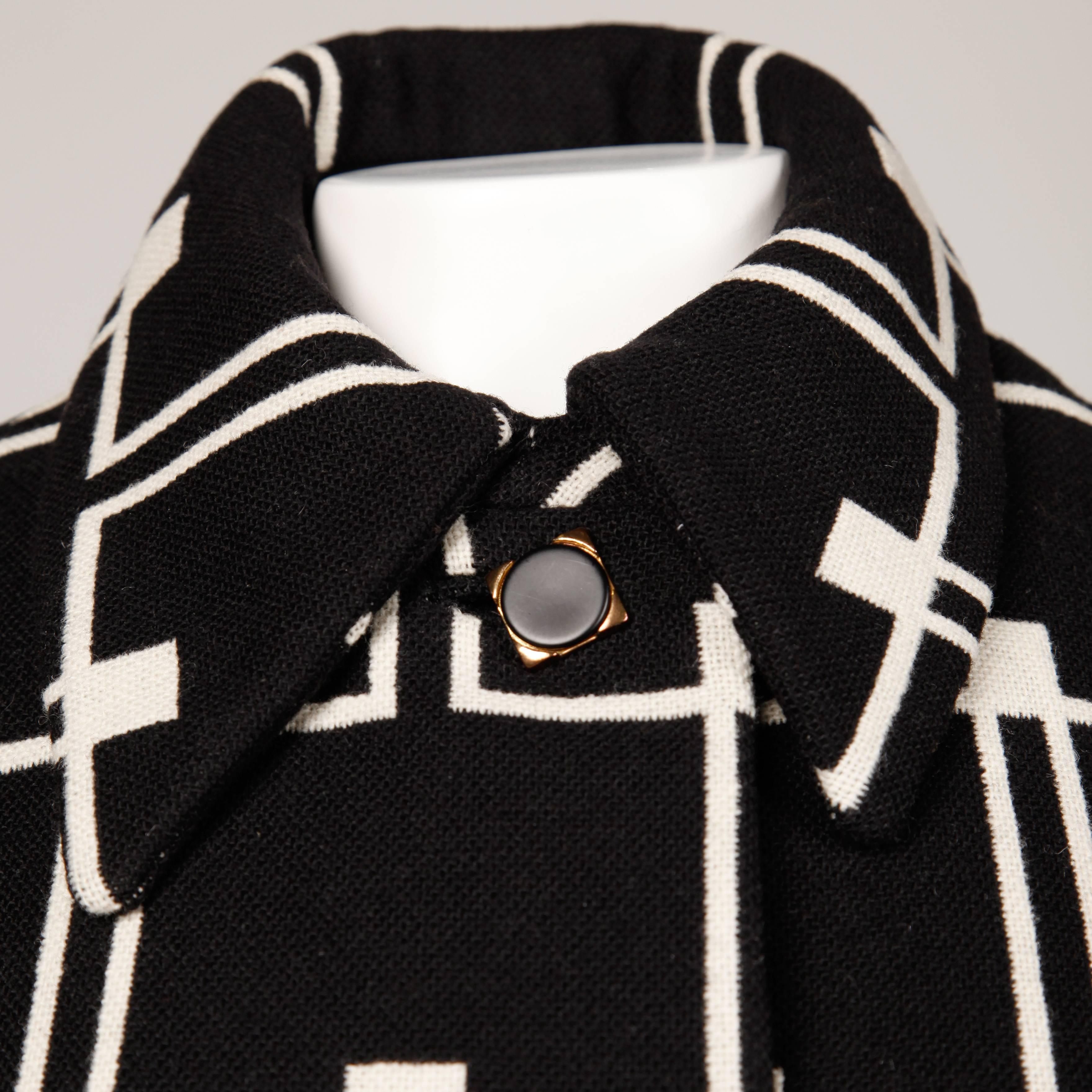 BH Wragge 1960s Vintage Black + White Op Art Geometric Mod Wool Coat 1
