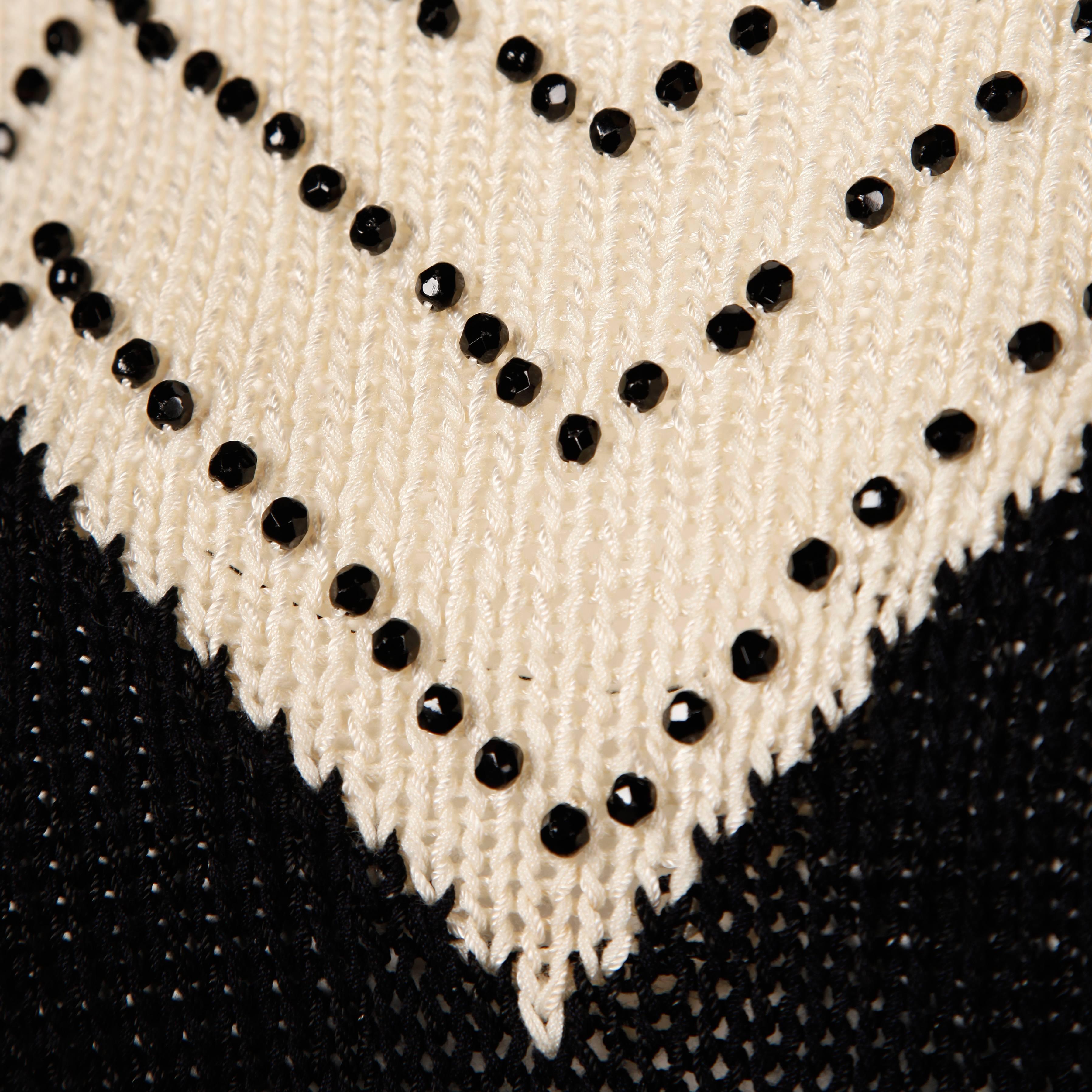 Lillie Rubin Vintage Hand-Knit Chevron Zig Zag Beaded Sweater Top 1