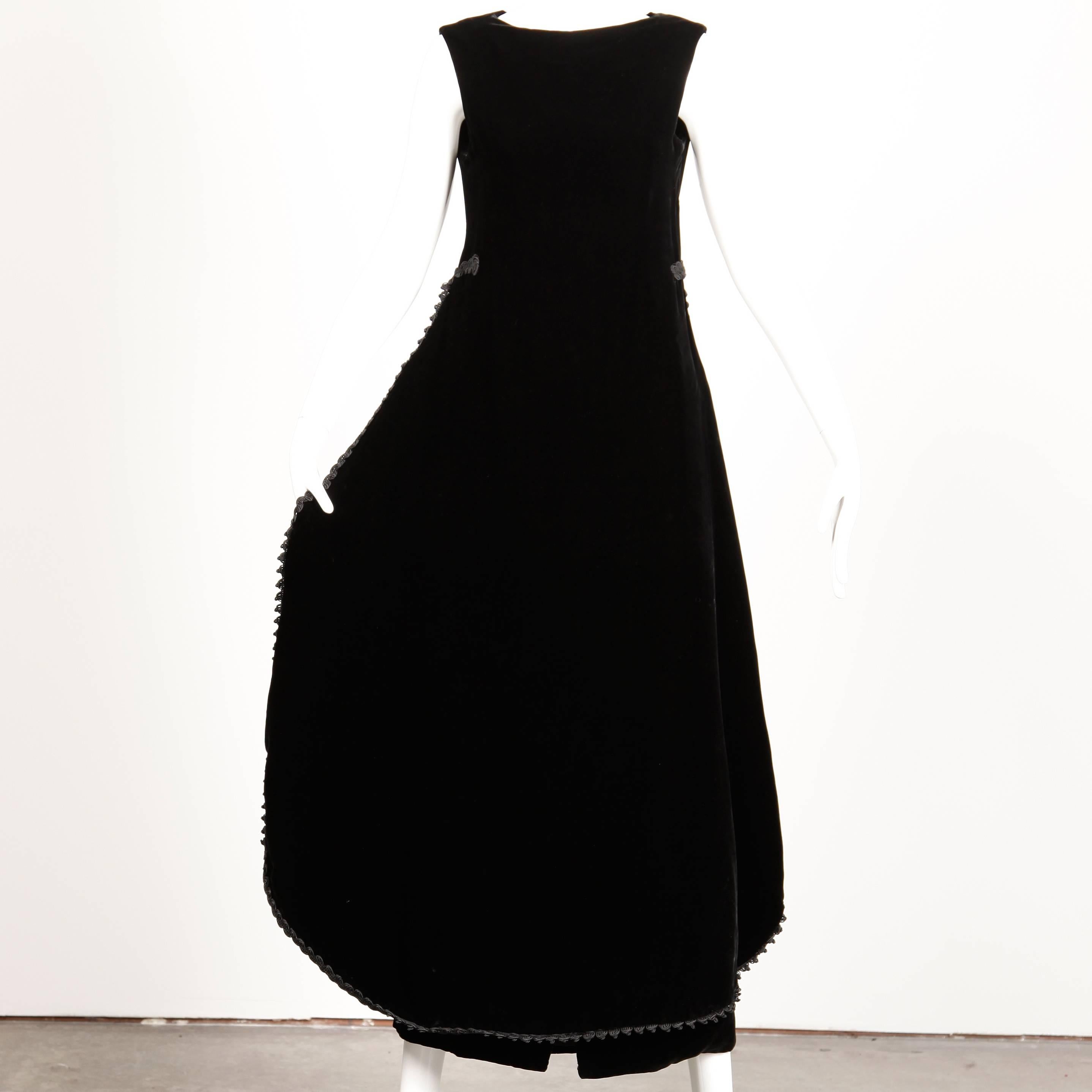 1971 Pierre Cardin Vintage Numbered Couture Black Velvet Gown/ Dress 1