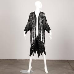 Vintage 100% Silk Beaded Sequin Art Deco Kimono Duster Jacket or Coat