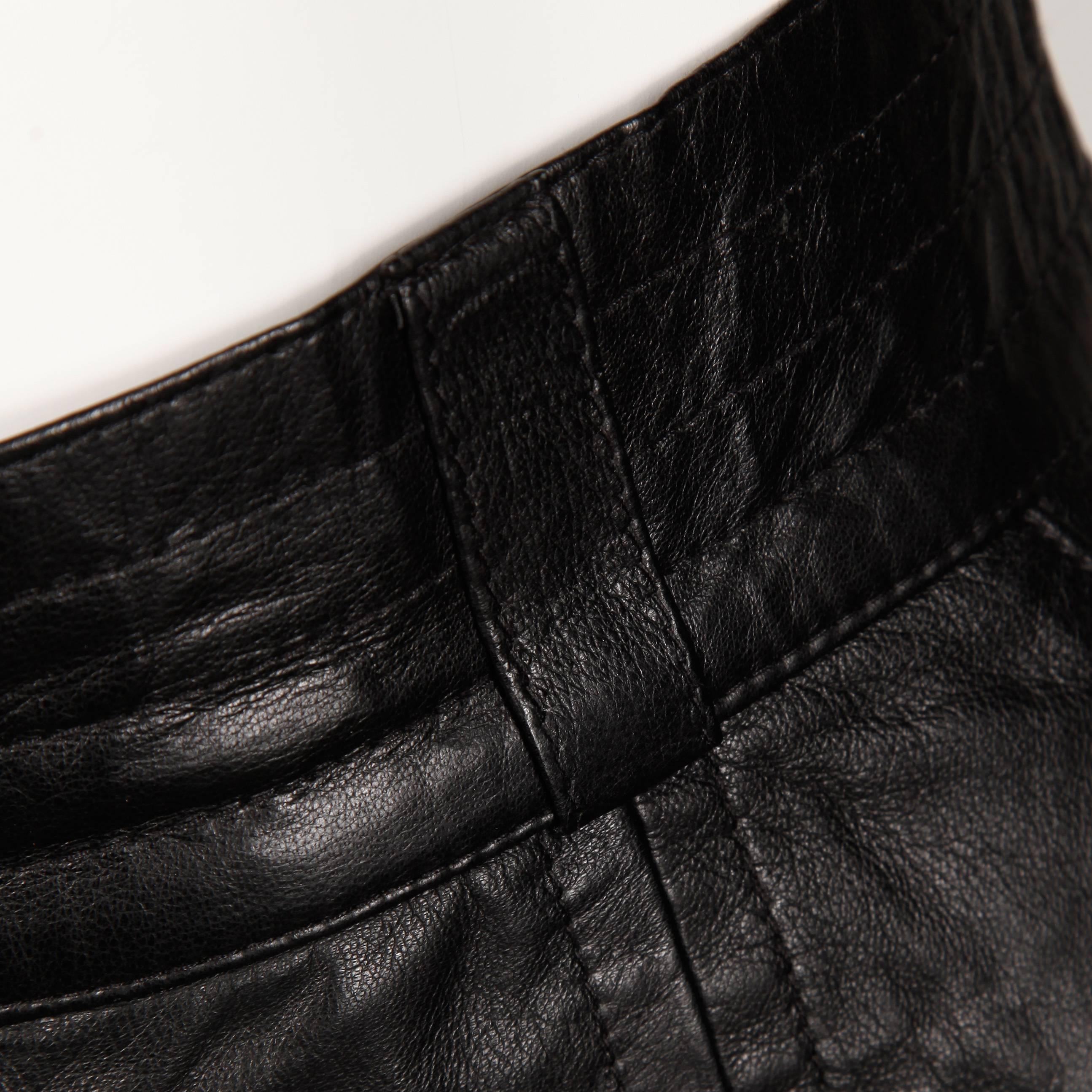 Women's 1990s Karl Lagerfeld Vintage Black Leather High Waist Pencil Skirt 26 Small