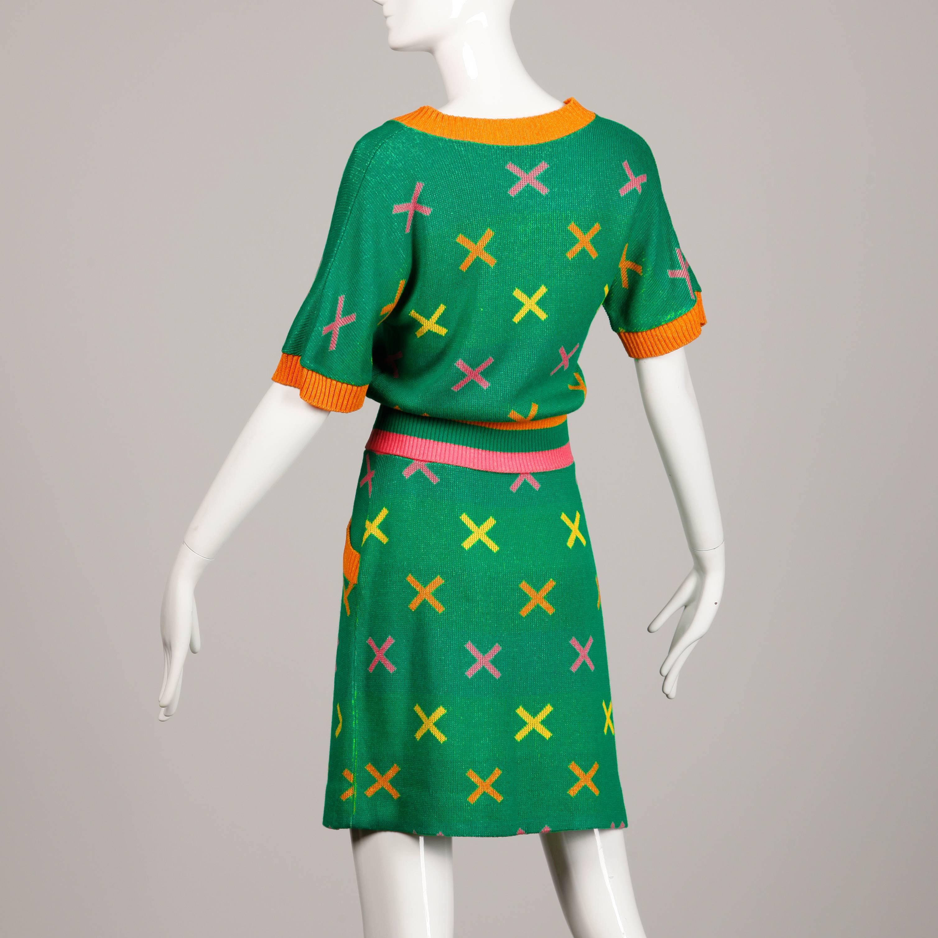 1970s Giorgio Sant'Angelo Vintage Knit Sweater Top + Skirt 2-Pc Dress Ensemble 1