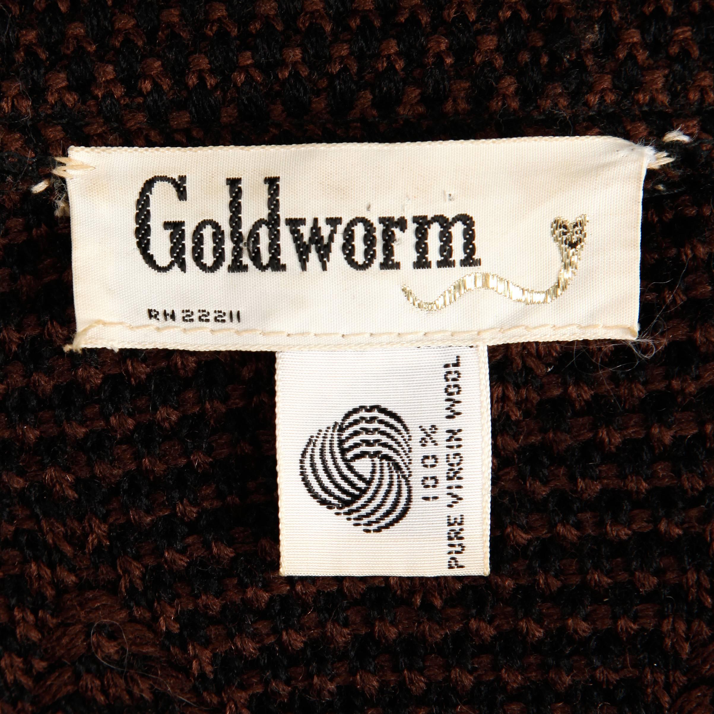 1970s Goldworm Vintage Brown Black Knit Italian Wool Jacket + Skirt Ensemble In Excellent Condition In Sparks, NV