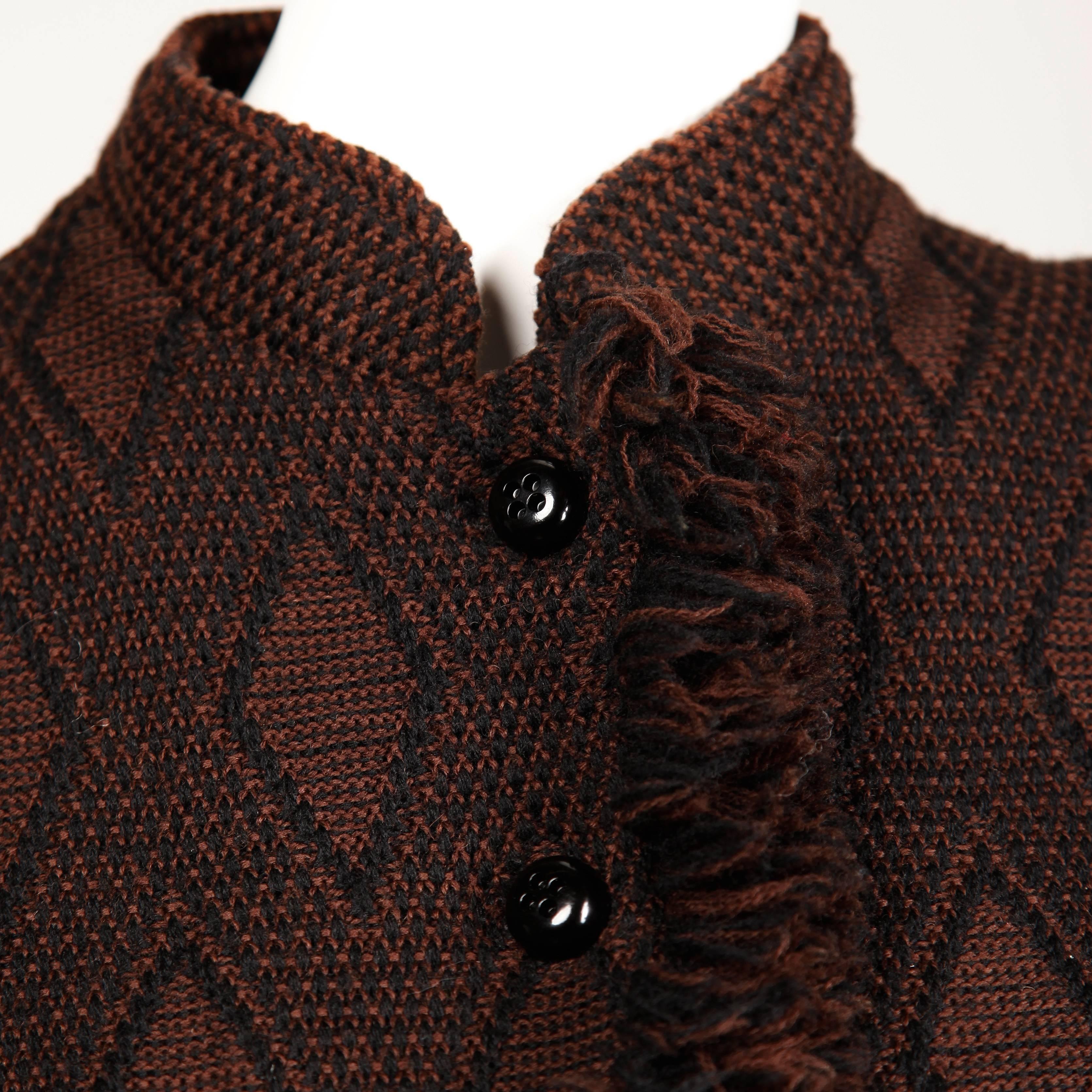 1970s Goldworm Vintage Brown Black Knit Italian Wool Jacket + Skirt Ensemble 1