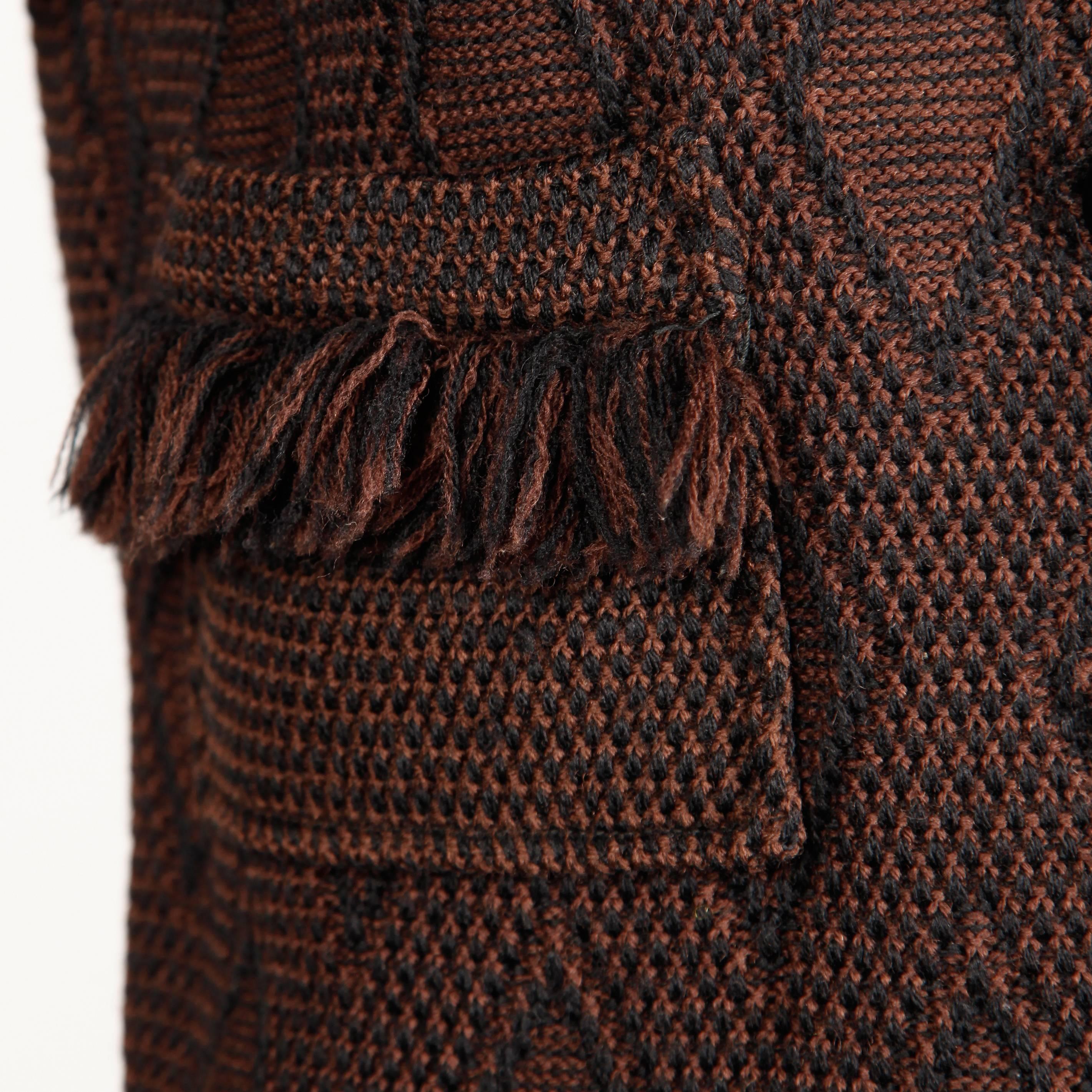 1970s Goldworm Vintage Brown Black Knit Italian Wool Jacket + Skirt Ensemble 3