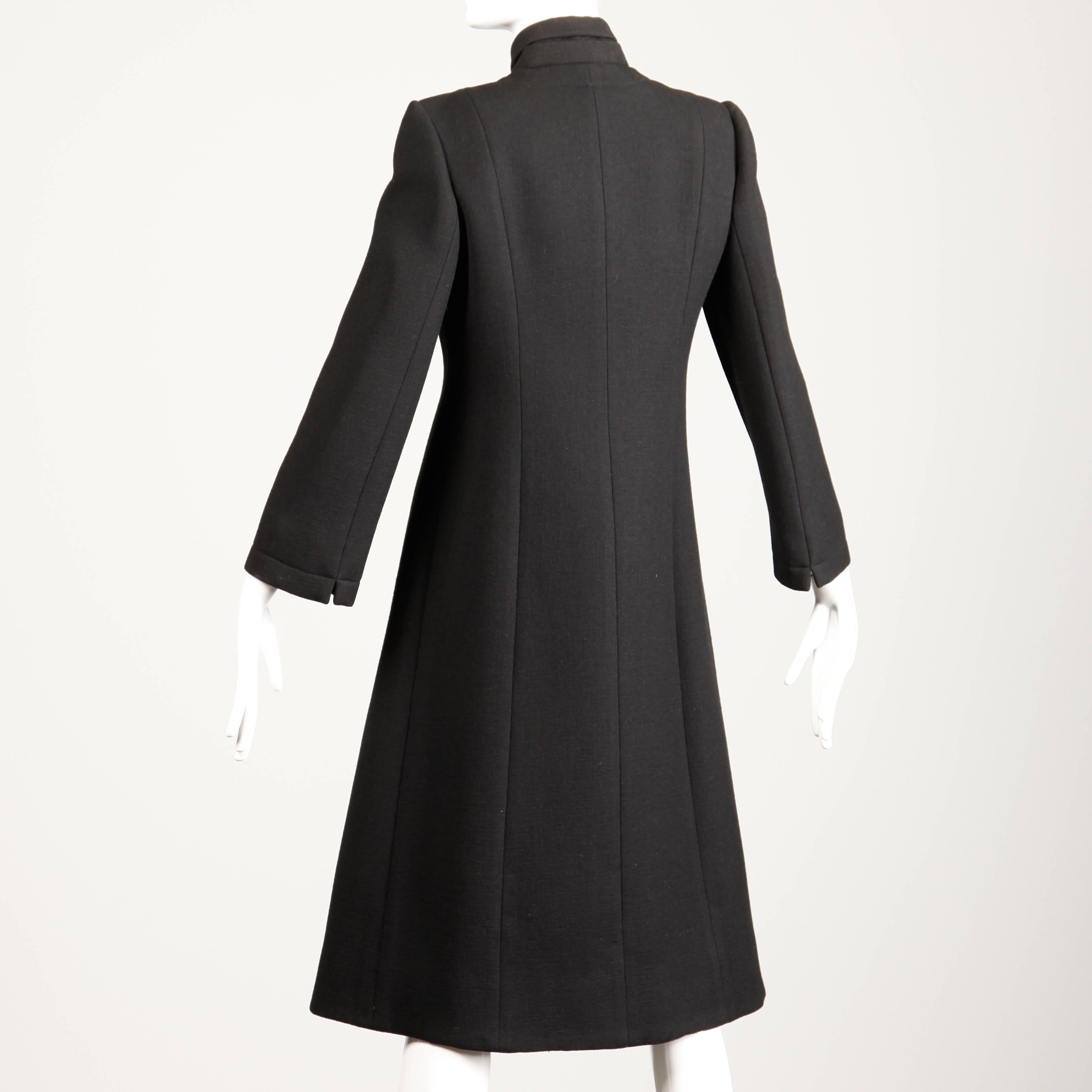 1960s Pauline Trigere Vintage Black Wool Silk Dress + Coat 2-Piece Ensemble 3