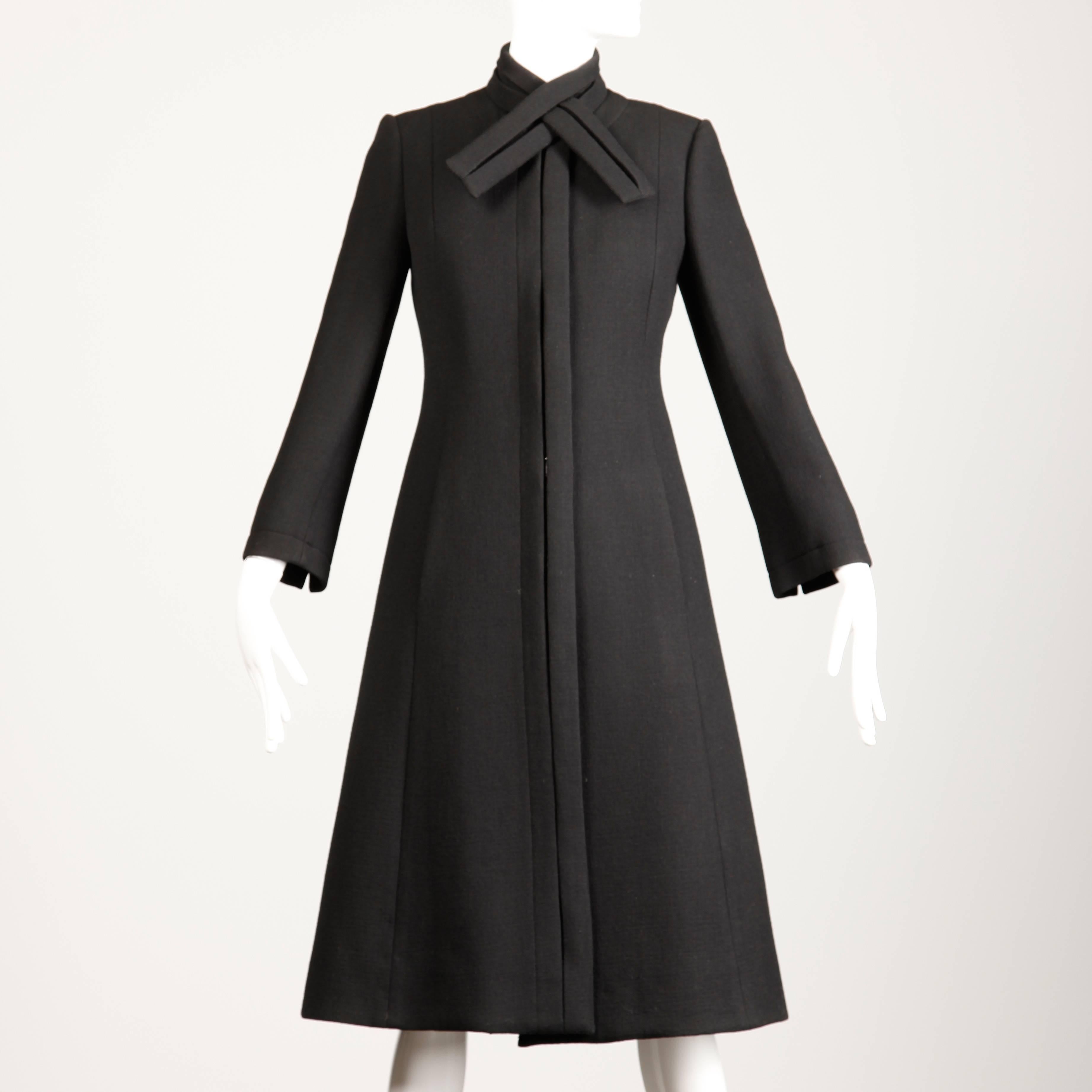 Women's 1960s Pauline Trigere Vintage Black Wool Silk Dress + Coat 2-Piece Ensemble