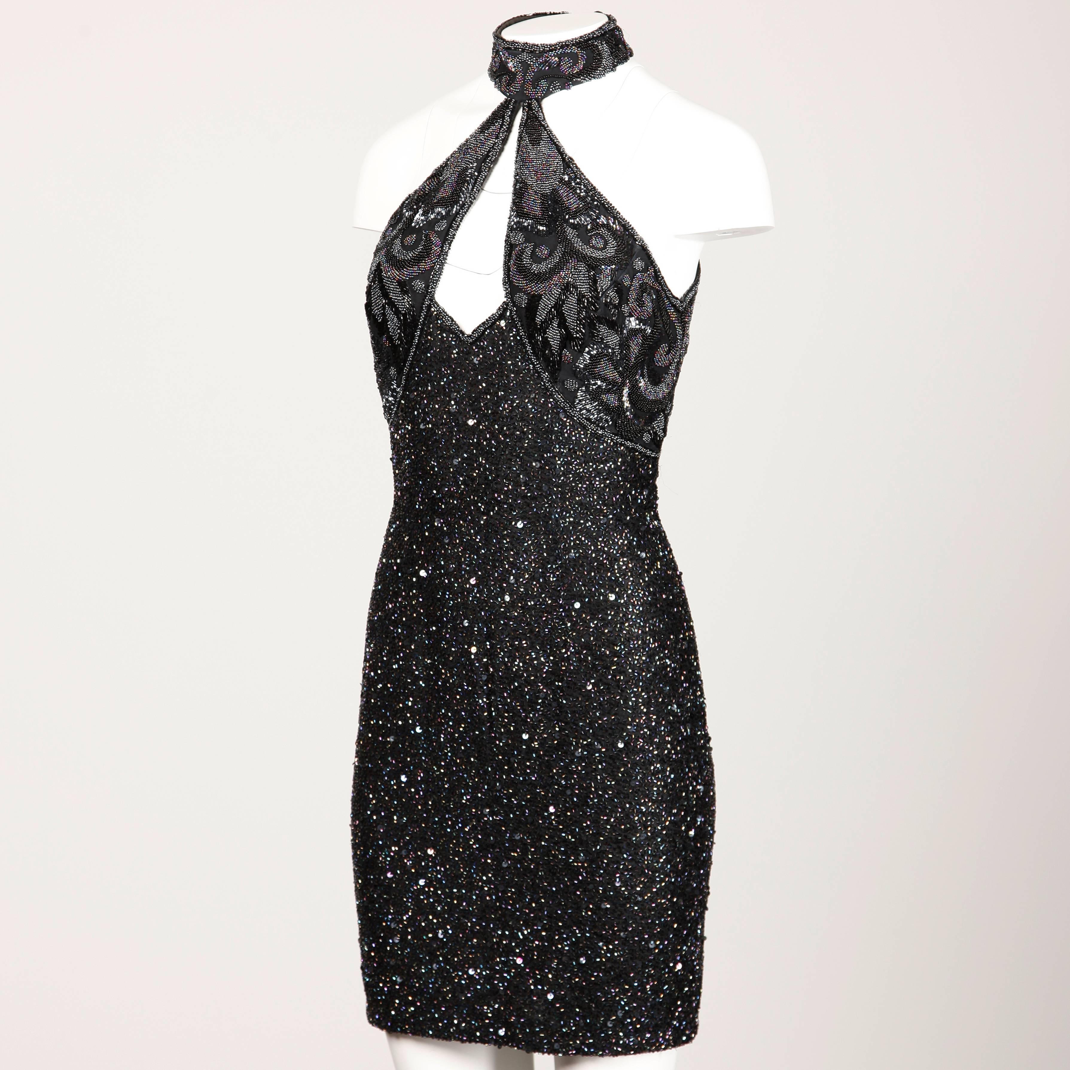 Black Naeem Khan Riazee Vintage Sexy Cut Out Metallic Beaded Cocktail Dress For Sale