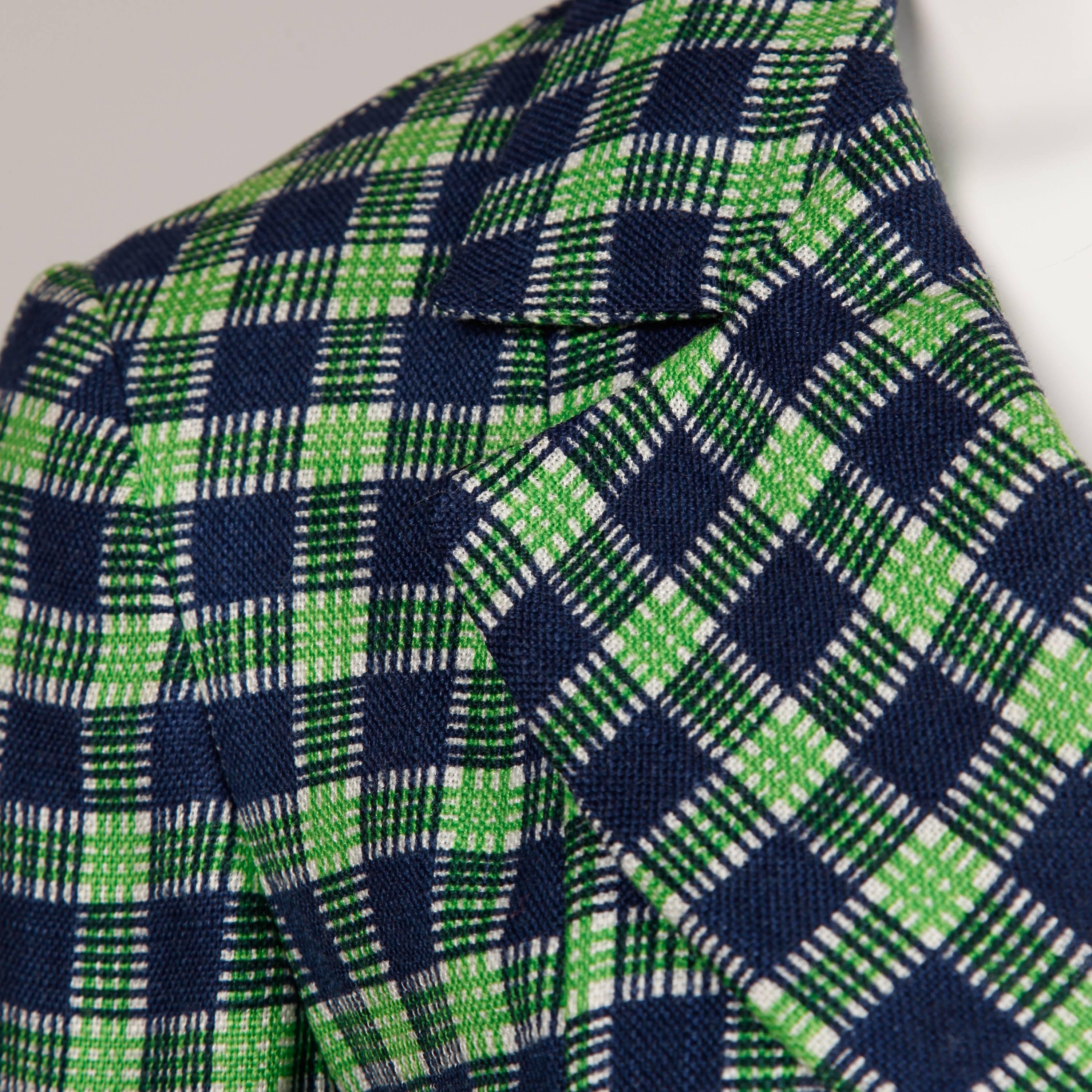 green and blue plaid jacket