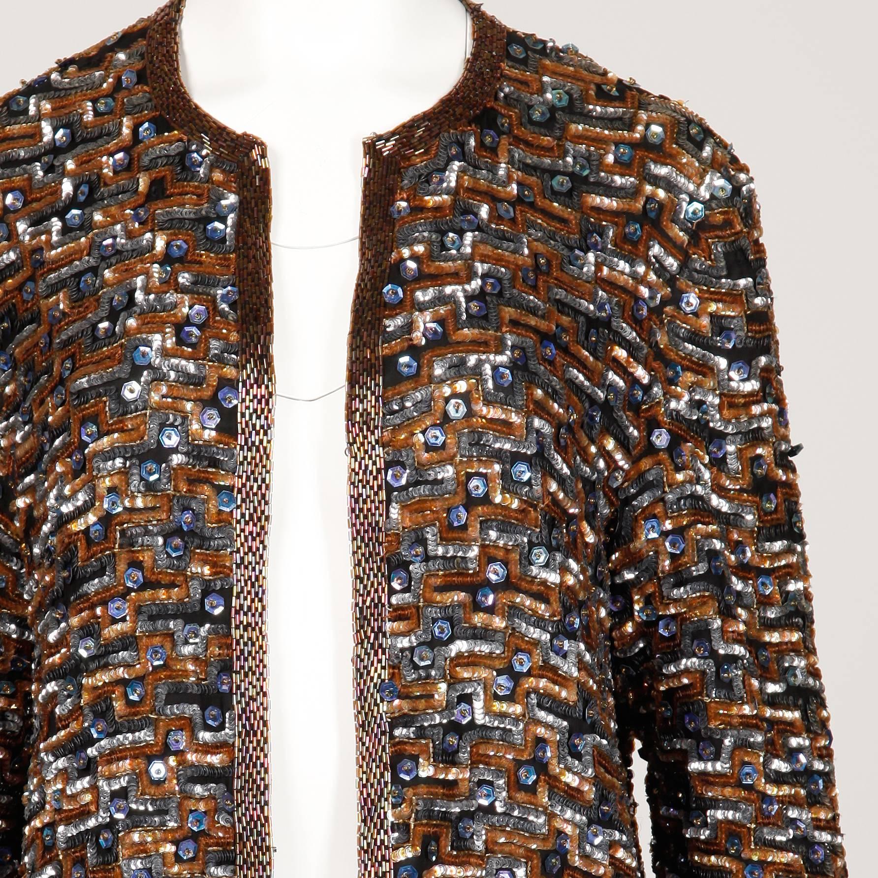 Judith Ann Vintage Sequin and Beaded Silk Cardigan Jacket In Excellent Condition For Sale In Sparks, NV