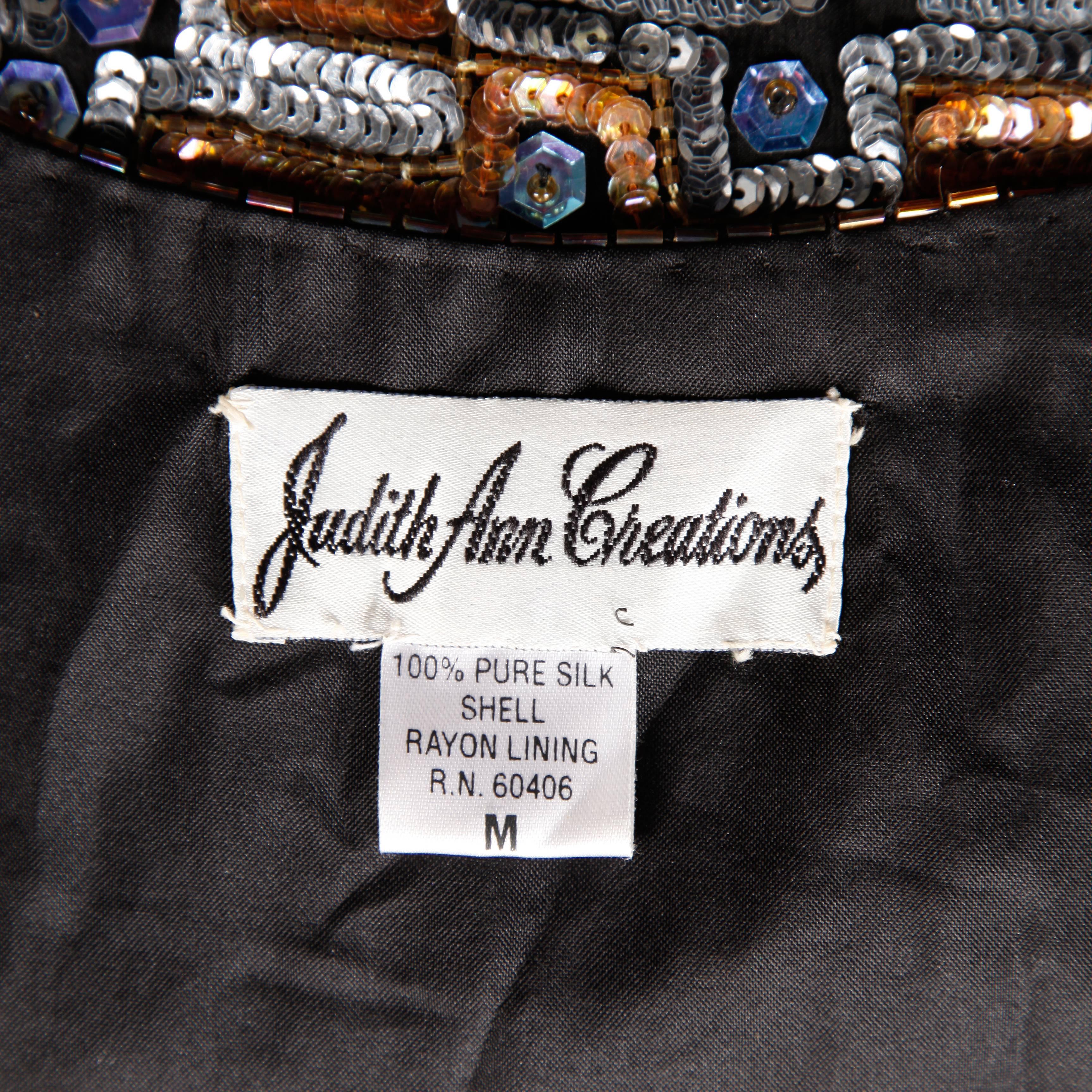 Noir Judith Ann veste cardigan en soie vintage perlé à sequin en vente