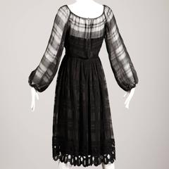 1970s Werle Beverly Hills Vintage Vestido negro de seda transparente + encaje