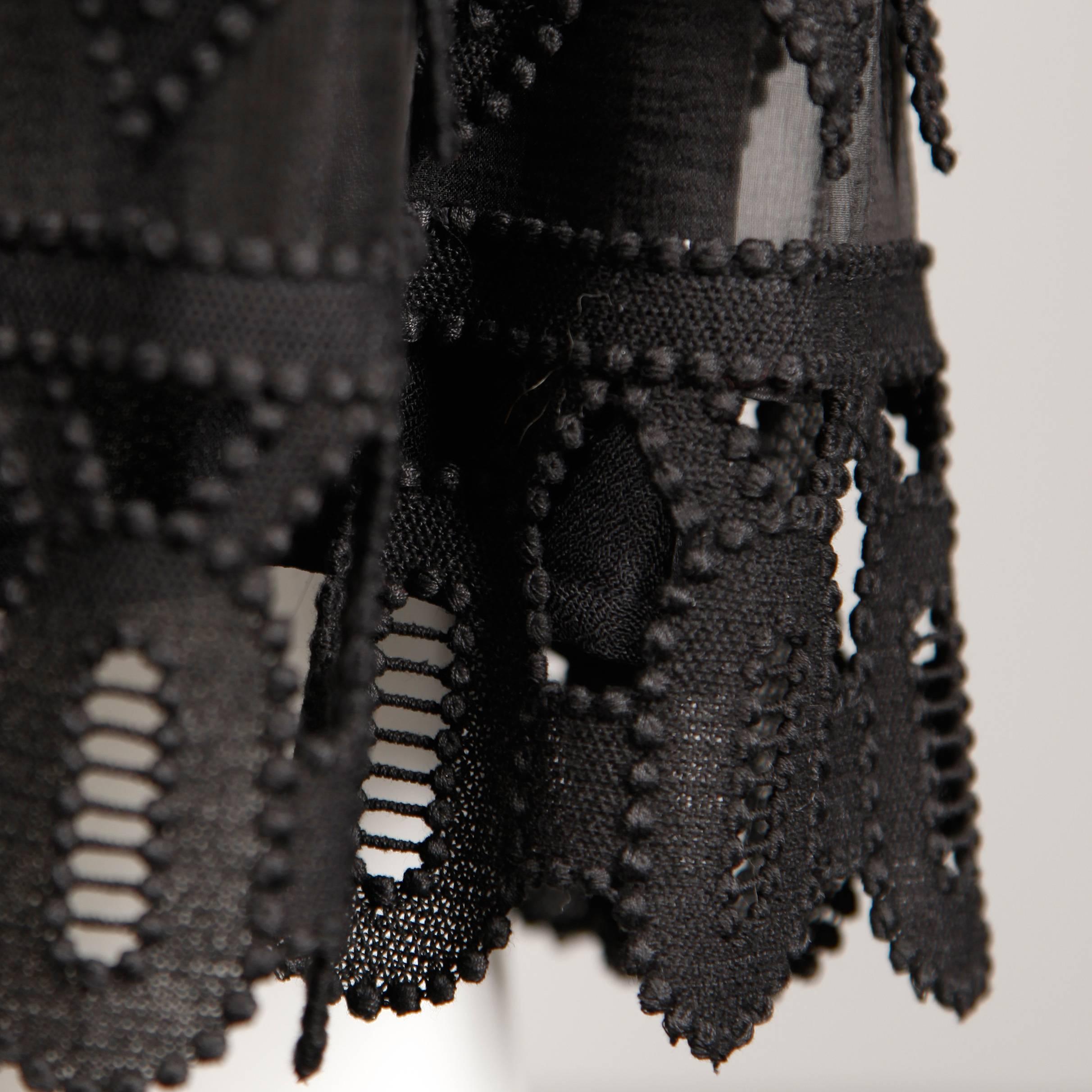 1970s Werle Beverly Hills Vintage Vestido negro de seda transparente + encaje en venta 1
