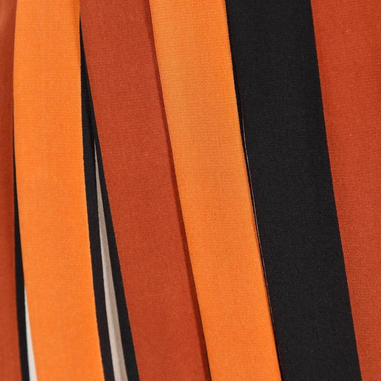 Women's 1970s Givenchy Vintage Pleated Silk Striped Color Block Black Rust Orange Skirt