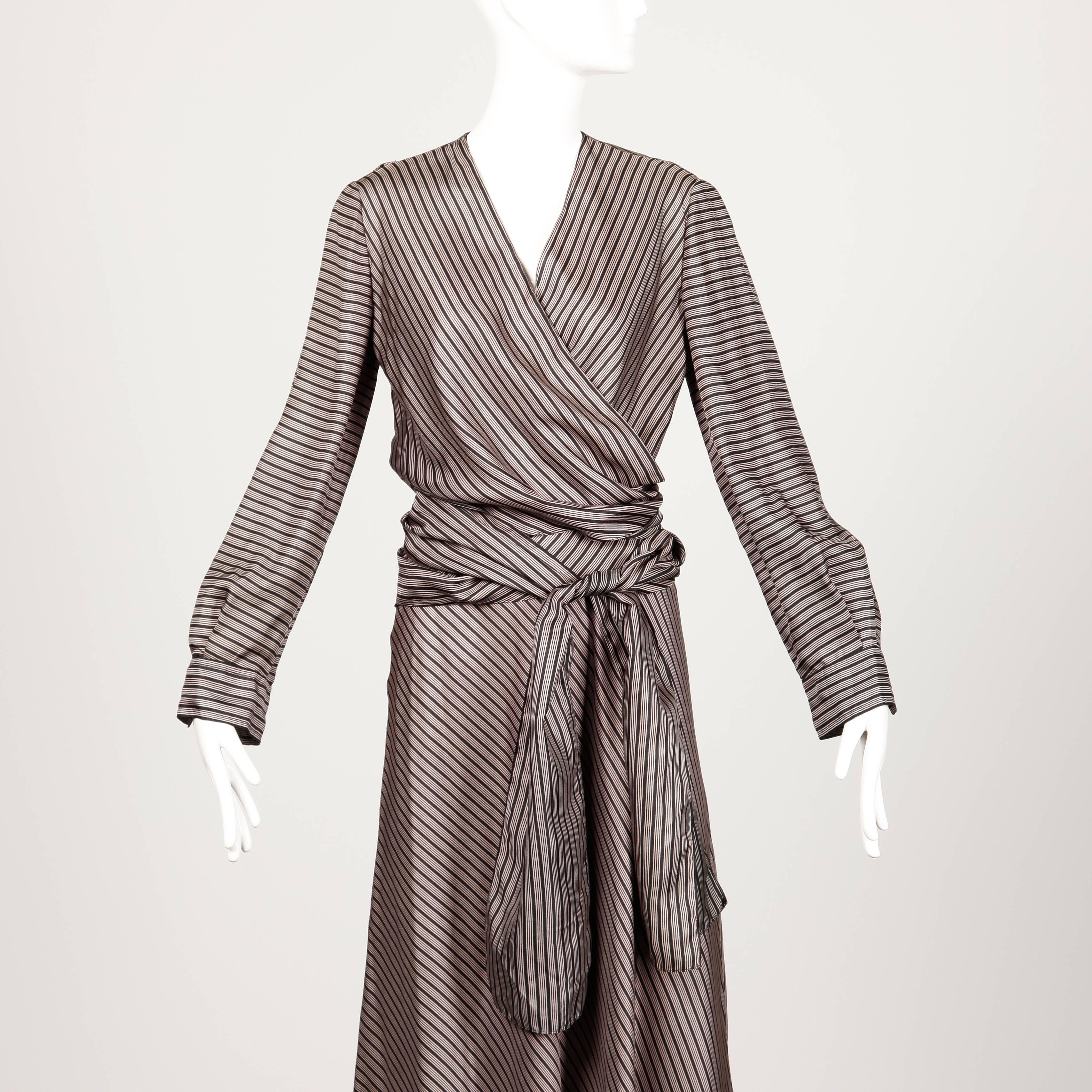 Jean Patou 1970s Vintage Silk Striped Wrap Top + Maxi Skirt Dress Ensemble 5