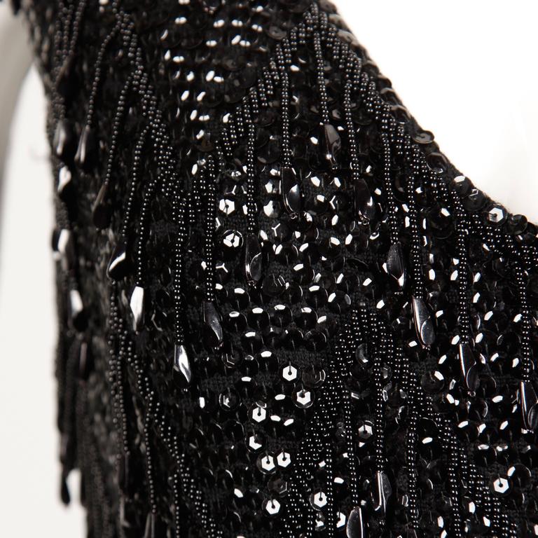 Macy's 1960s Vintage Black Sequin + Beaded Fringe Wool Knit Shell Top ...