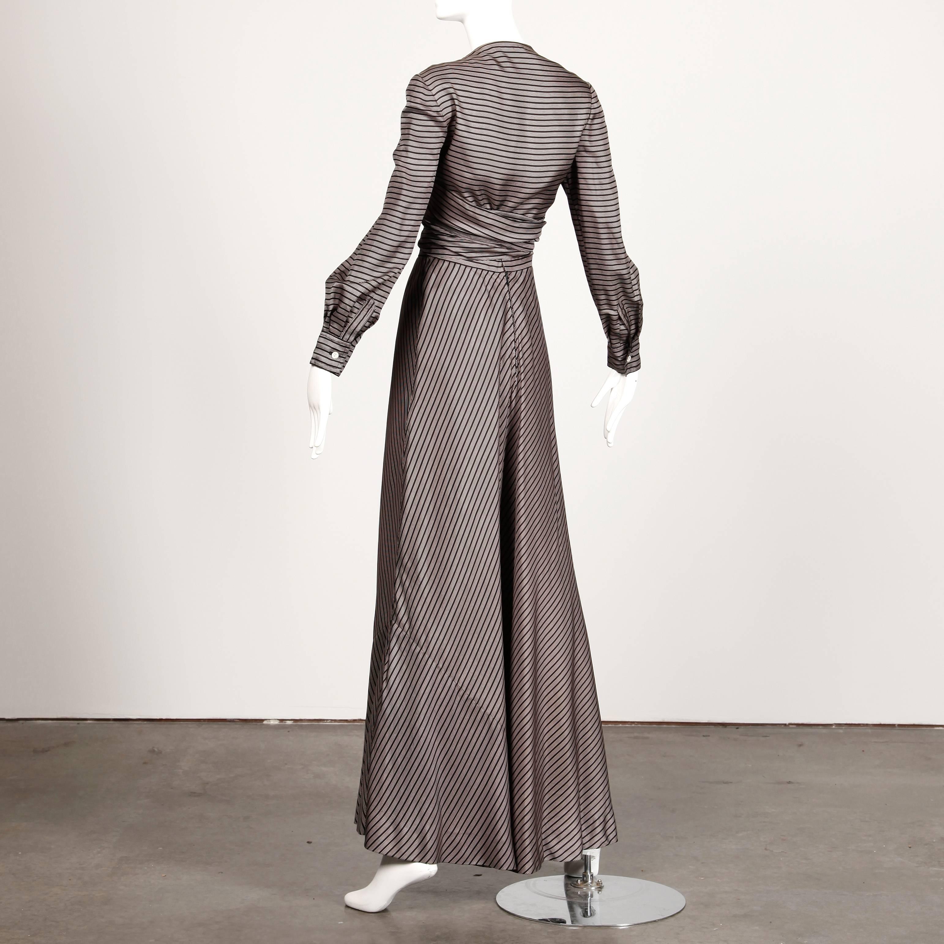 Jean Patou 1970s Vintage Silk Striped Wrap Top + Maxi Skirt Dress Ensemble 2