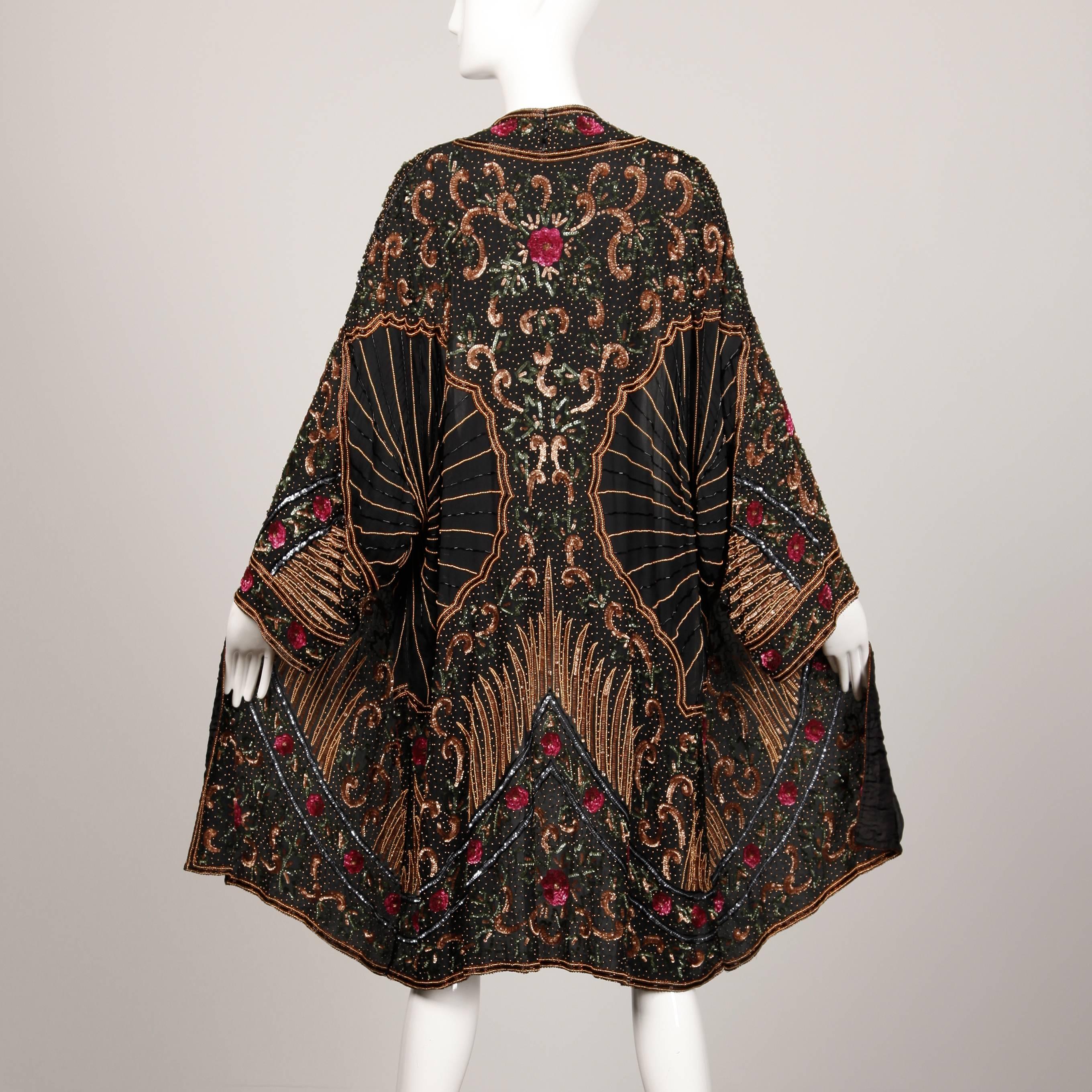 Women's Judith Ann Vintage Sequin + Beaded Silk Kimono Jacket or Duster