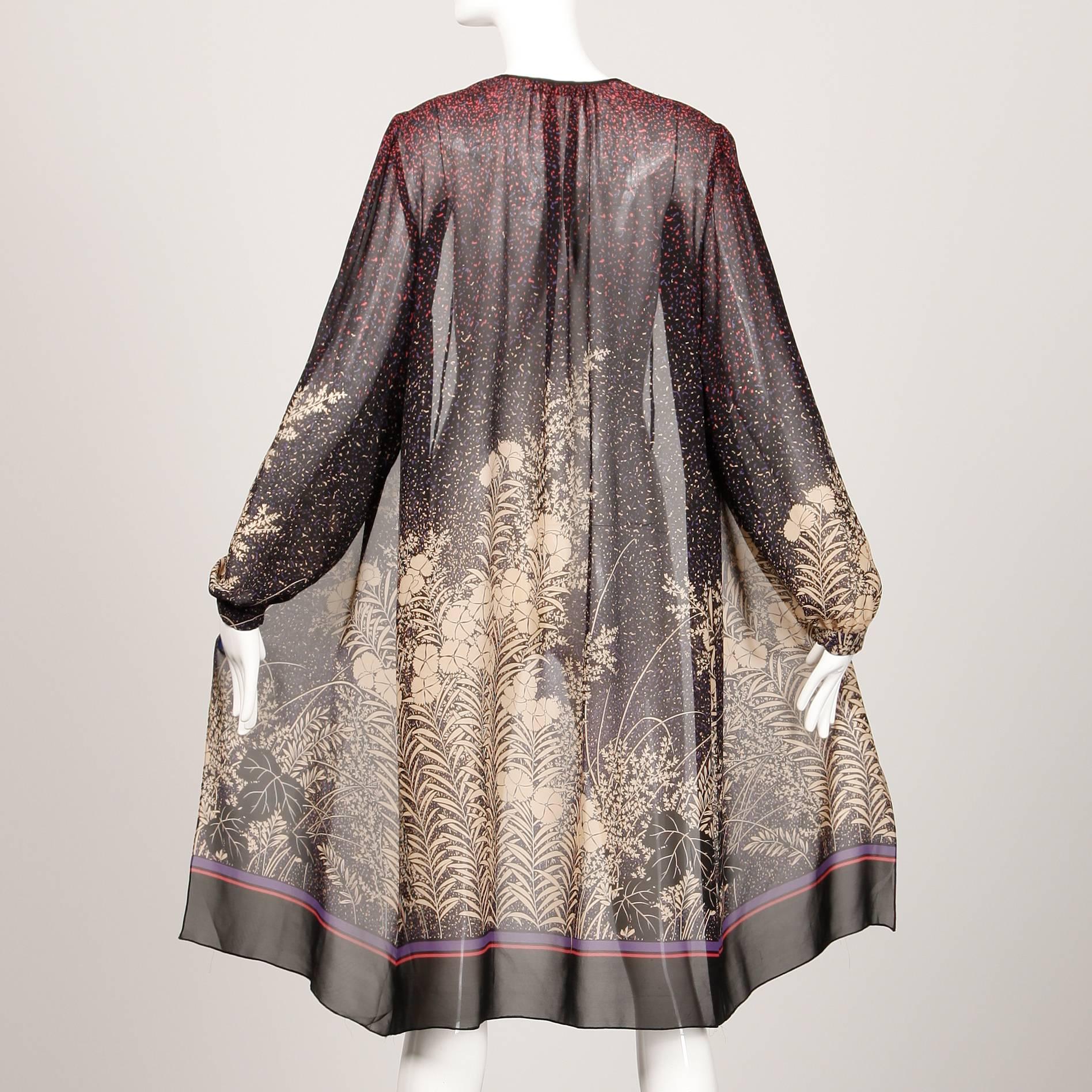 Hanae Mori 1970s Vintage Sheer Floral Print Duster Jacket In Excellent Condition In Sparks, NV