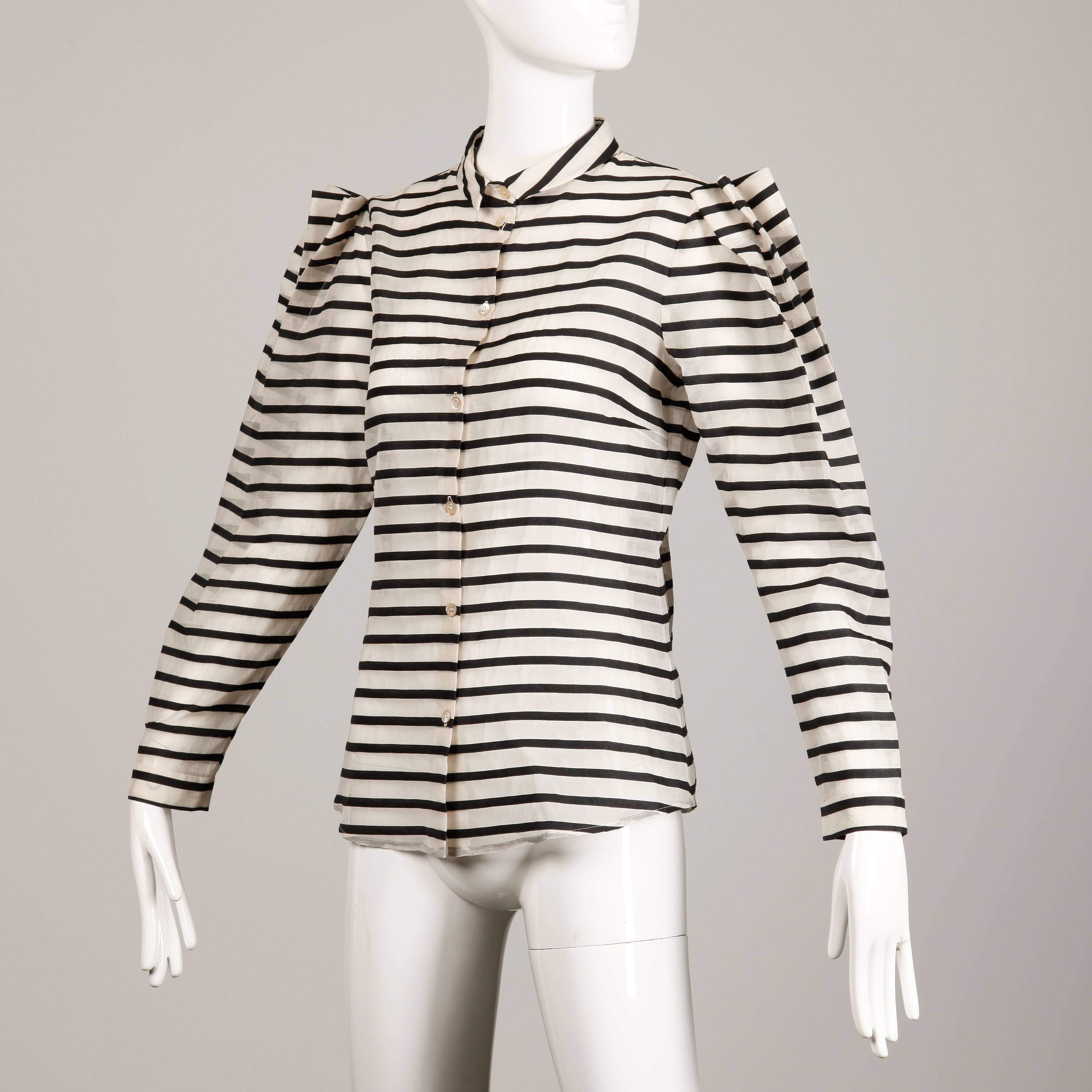 Women's 1980s Krizia Vintage Striped Avant Garde Blouse