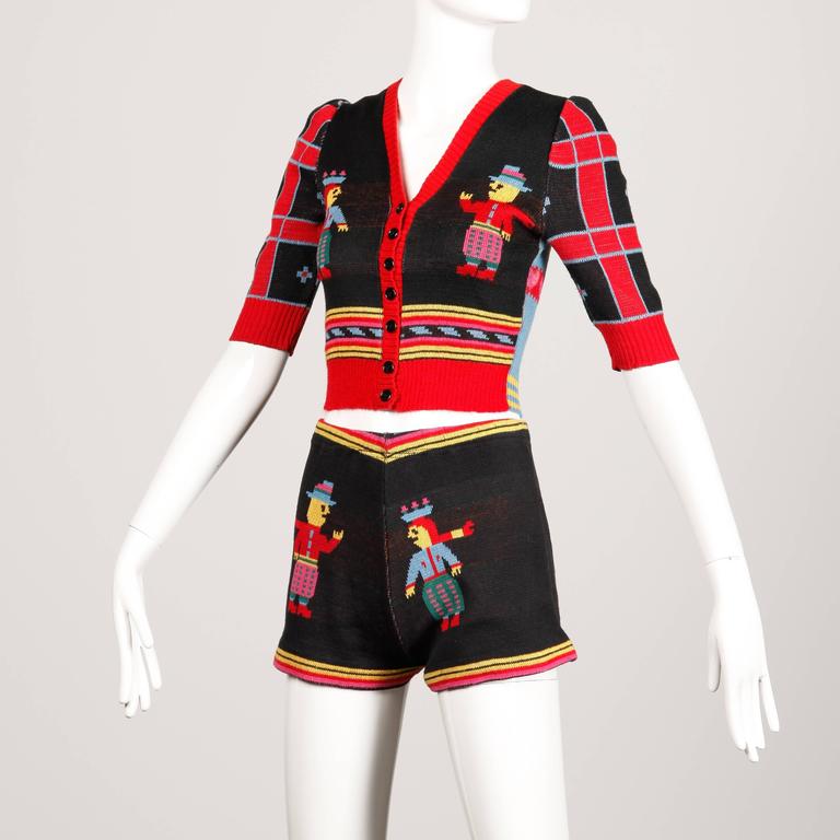 1970s Betsey Johnson for Alley Cat Vintage Knit Top + Shorts Ensemble