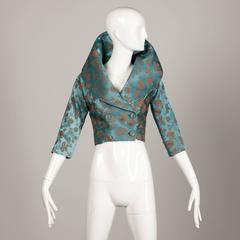 1950s Vintage Blue Satin Jacket with Giant Pop Up Portrait Collar
