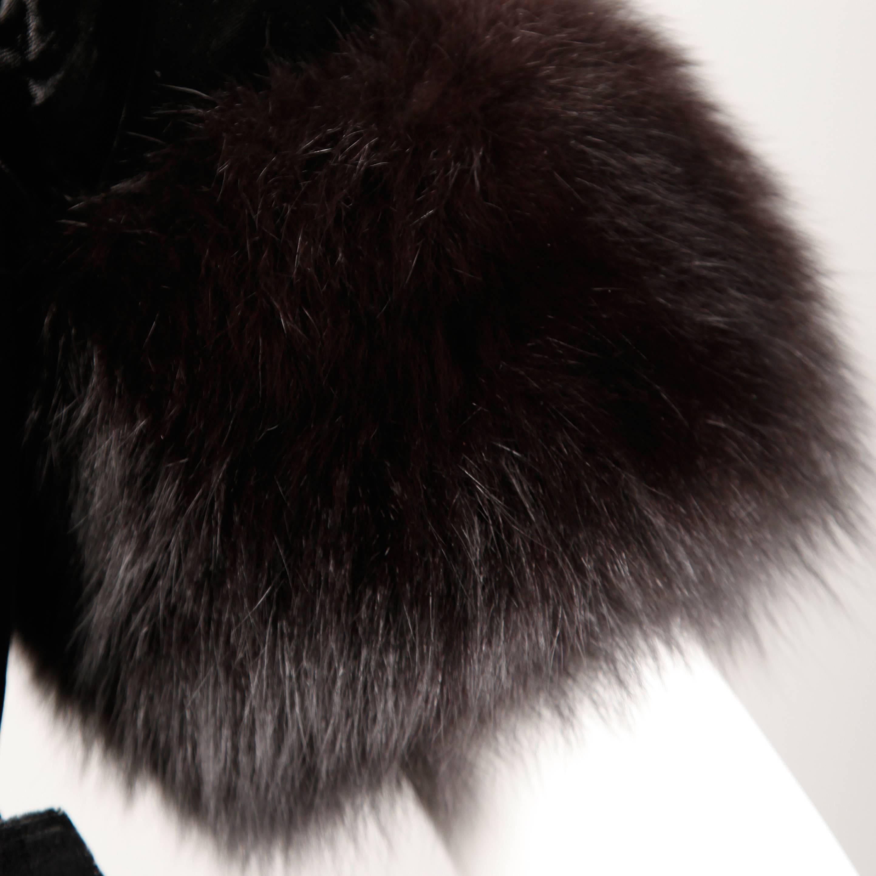 Black 1960s Oscar de la Renta Vintage Dress with Fox Fur Cuffs