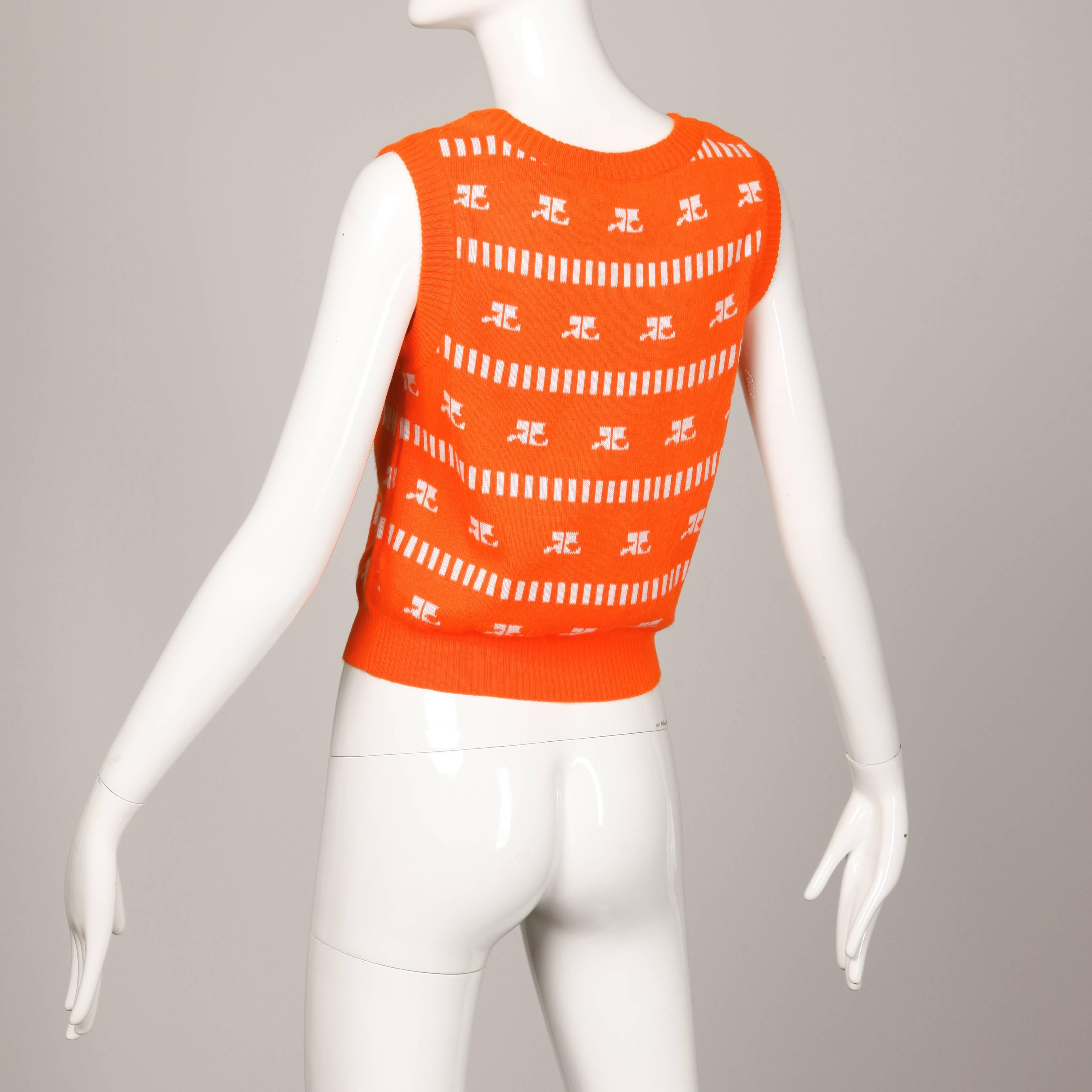 Courreges Vintage Orange Knit Sweater Vest, 1970s  In Excellent Condition In Sparks, NV