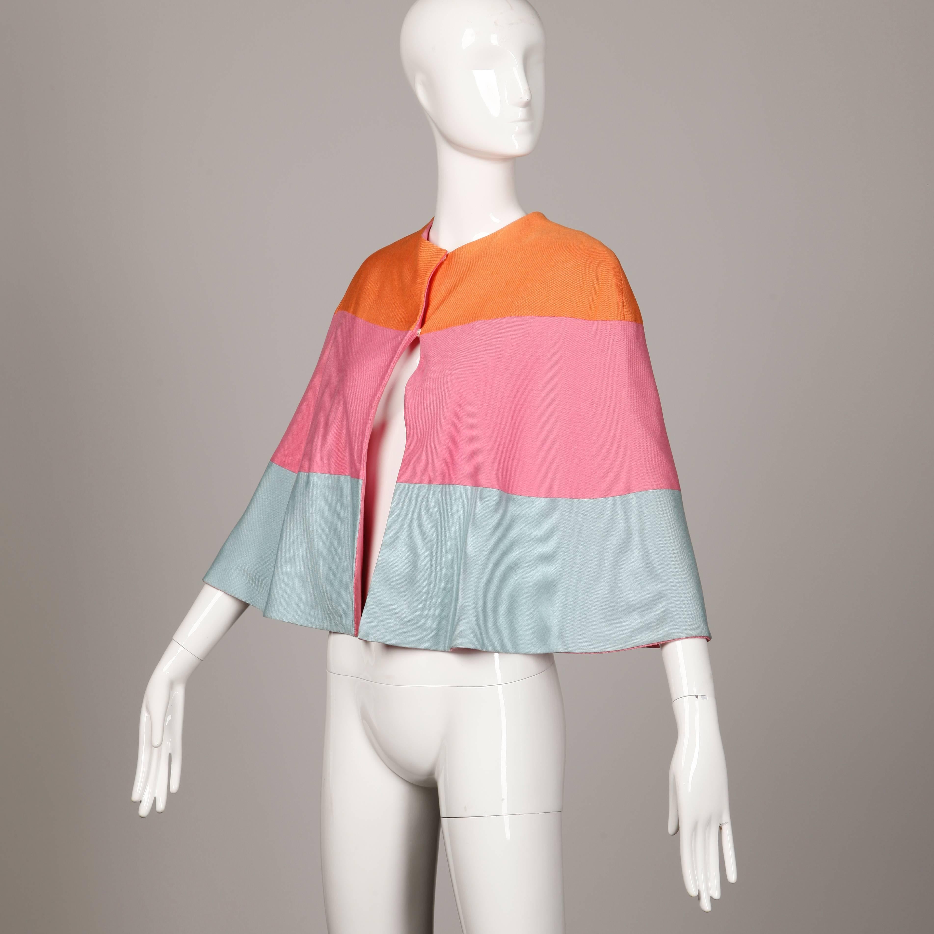 Brown Karl Lagerfeld for Tiziani Vintage 1960s Color Block Cape