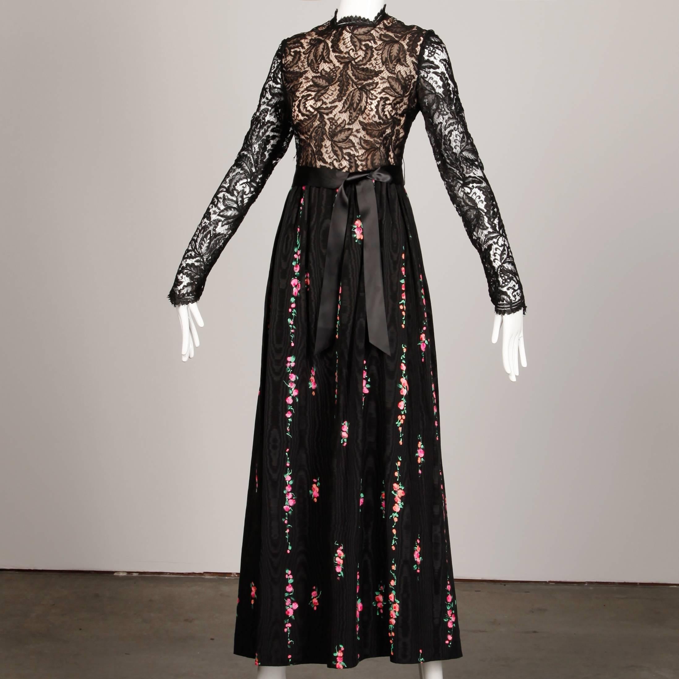  Richilene Vintage Black Lace Hand-Painted Silk Dress with Tags, 1970s   In New Condition For Sale In Sparks, NV