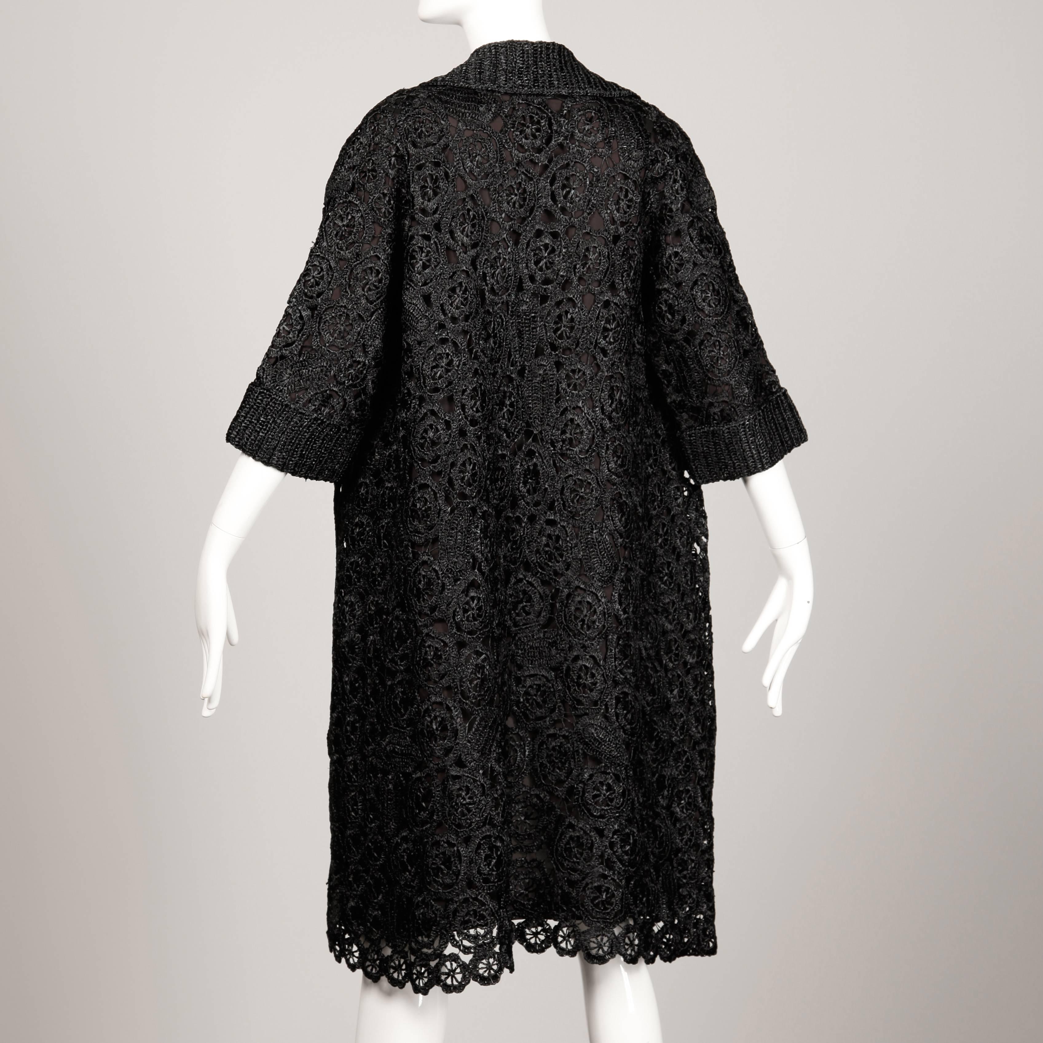 1960s Gino Paoli Vintage Black Raffia Lace Coat 1