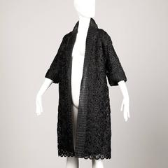 1960s Gino Paoli Vintage Black Raffia Lace Coat