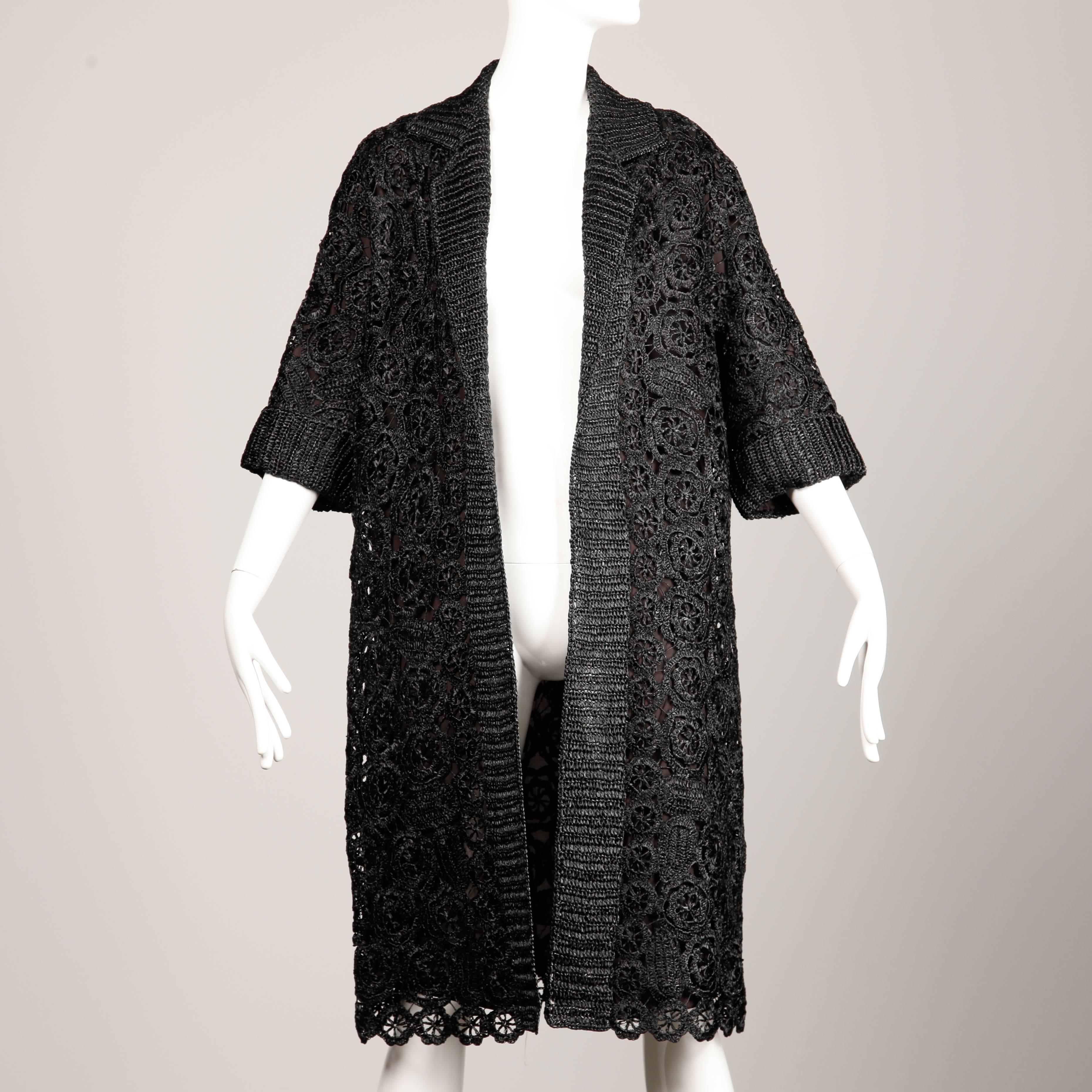 1960s Gino Paoli Vintage Black Raffia Lace Coat In Excellent Condition In Sparks, NV