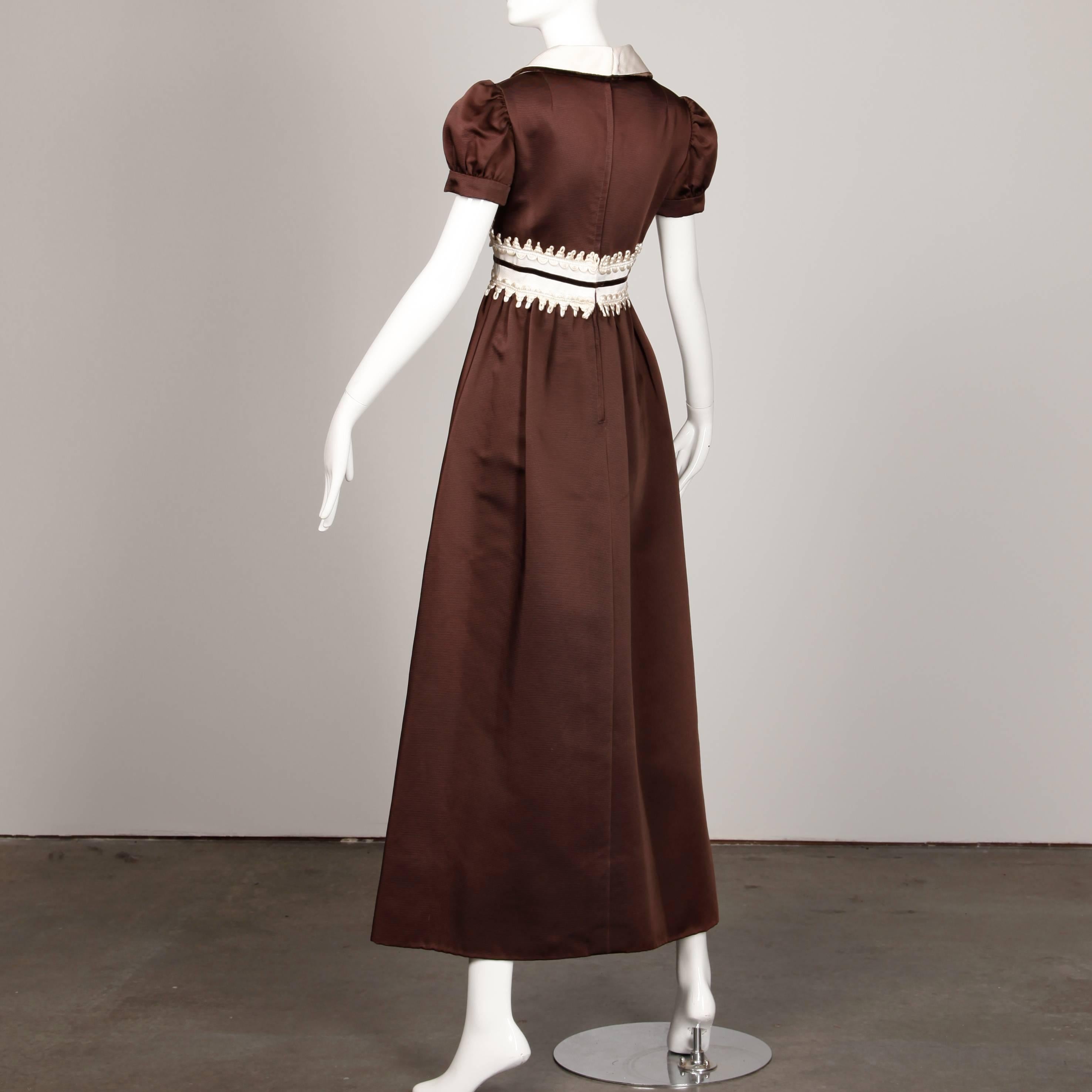Women's 1970s Oscar de la Renta Vintage Brown Satin Maxi Dress