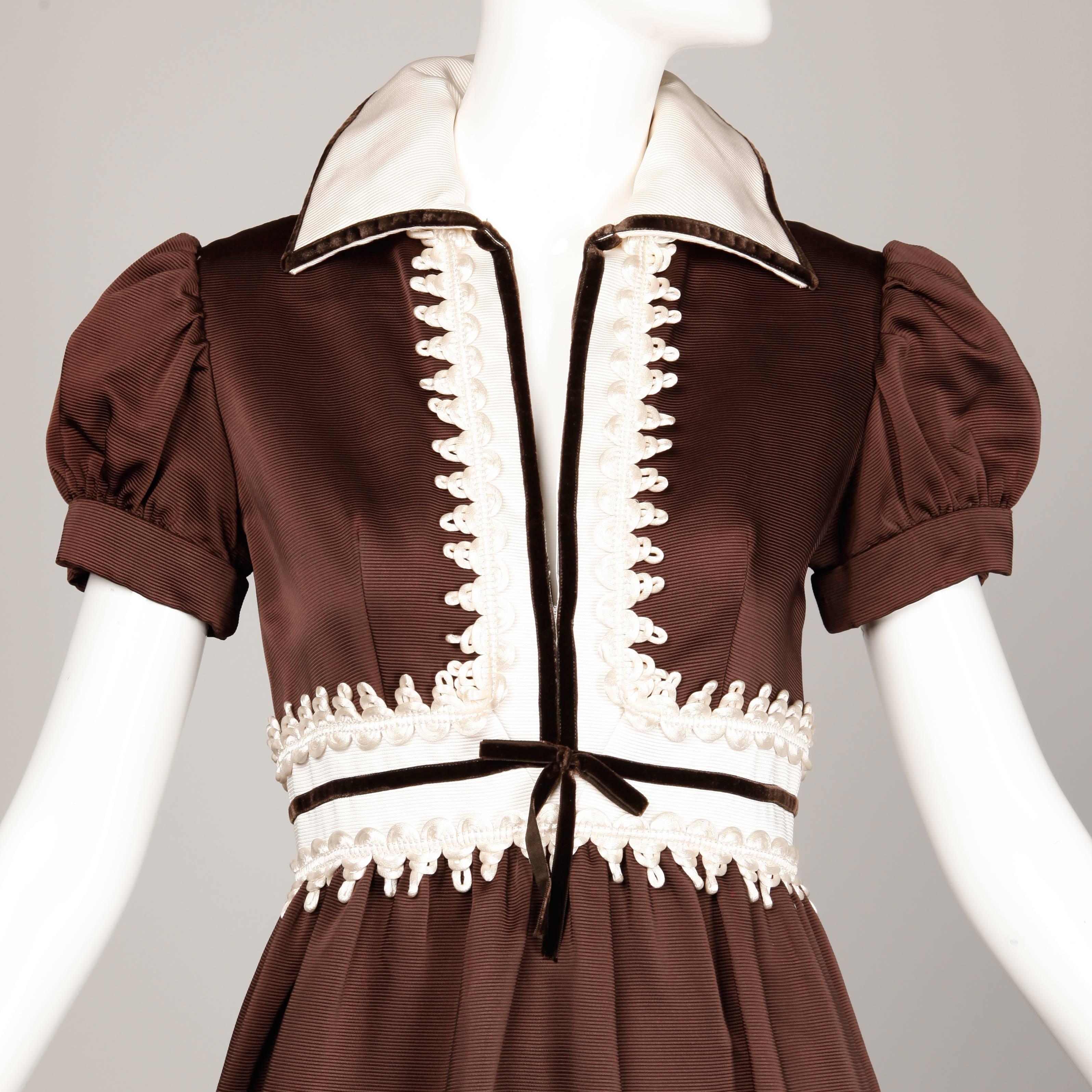 1970s Oscar de la Renta Vintage Brown Satin Maxi Dress 1