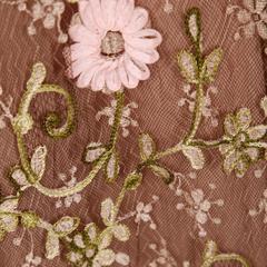 Capriccio Vintage Taupe Embroidered Flower Lace Dress with Scalloped Hem