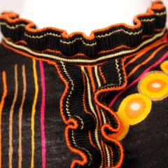 1970s Vintage 100% Wool Knit Maxi Dress with Vibrant Mid-Century Print