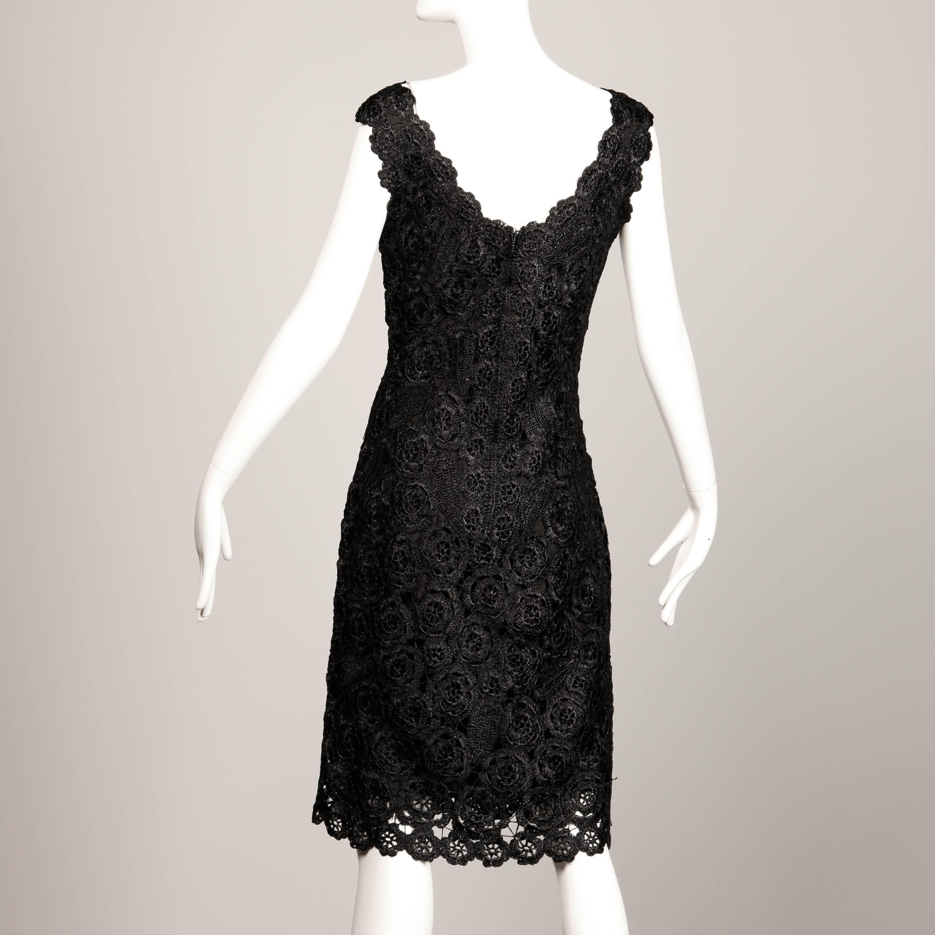 Women's 1960s Gino Paoli Vintage Black Raffia Lace Wiggle Dress