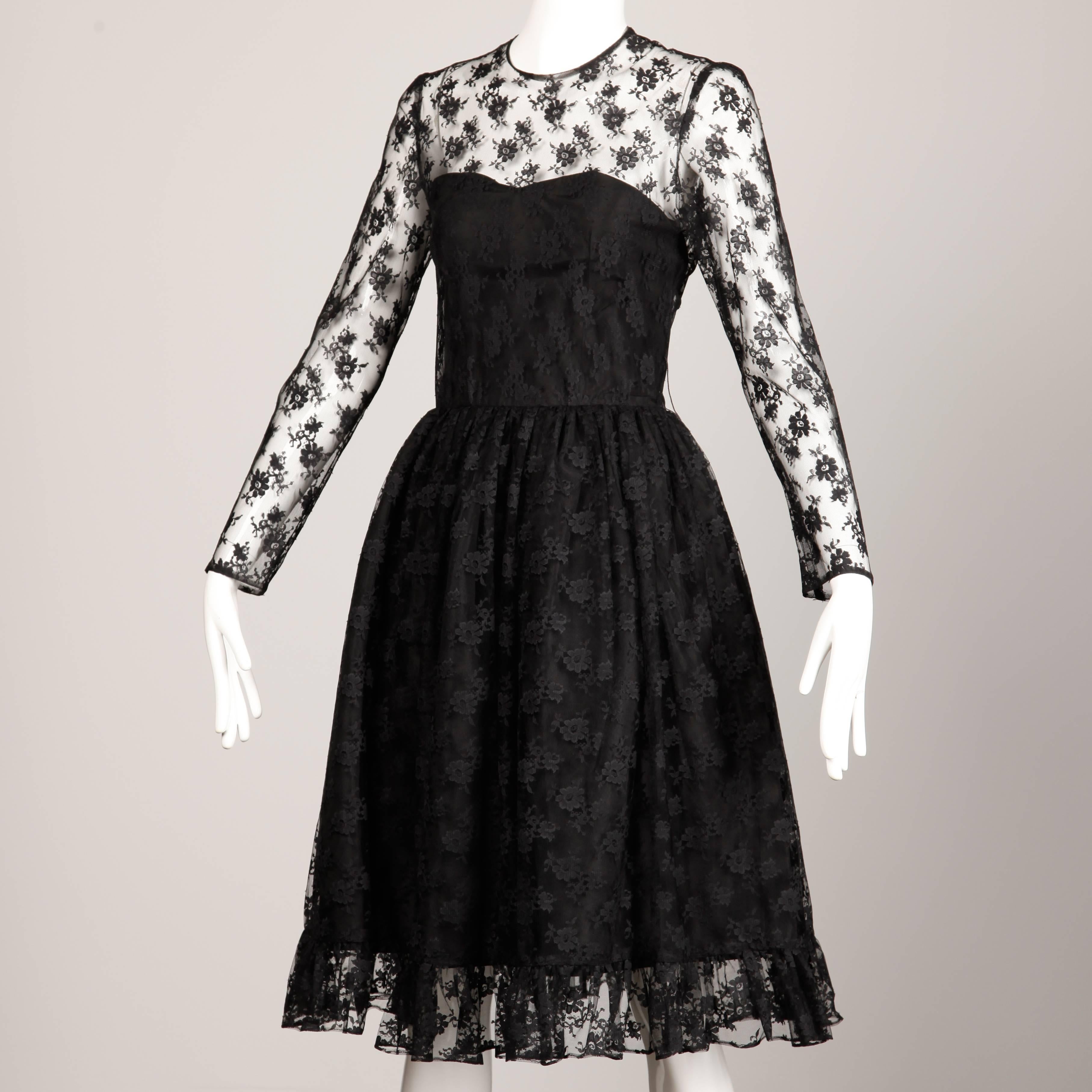 Bill Blass Vintage Sheer Black Lace Dress In Excellent Condition For Sale In Sparks, NV