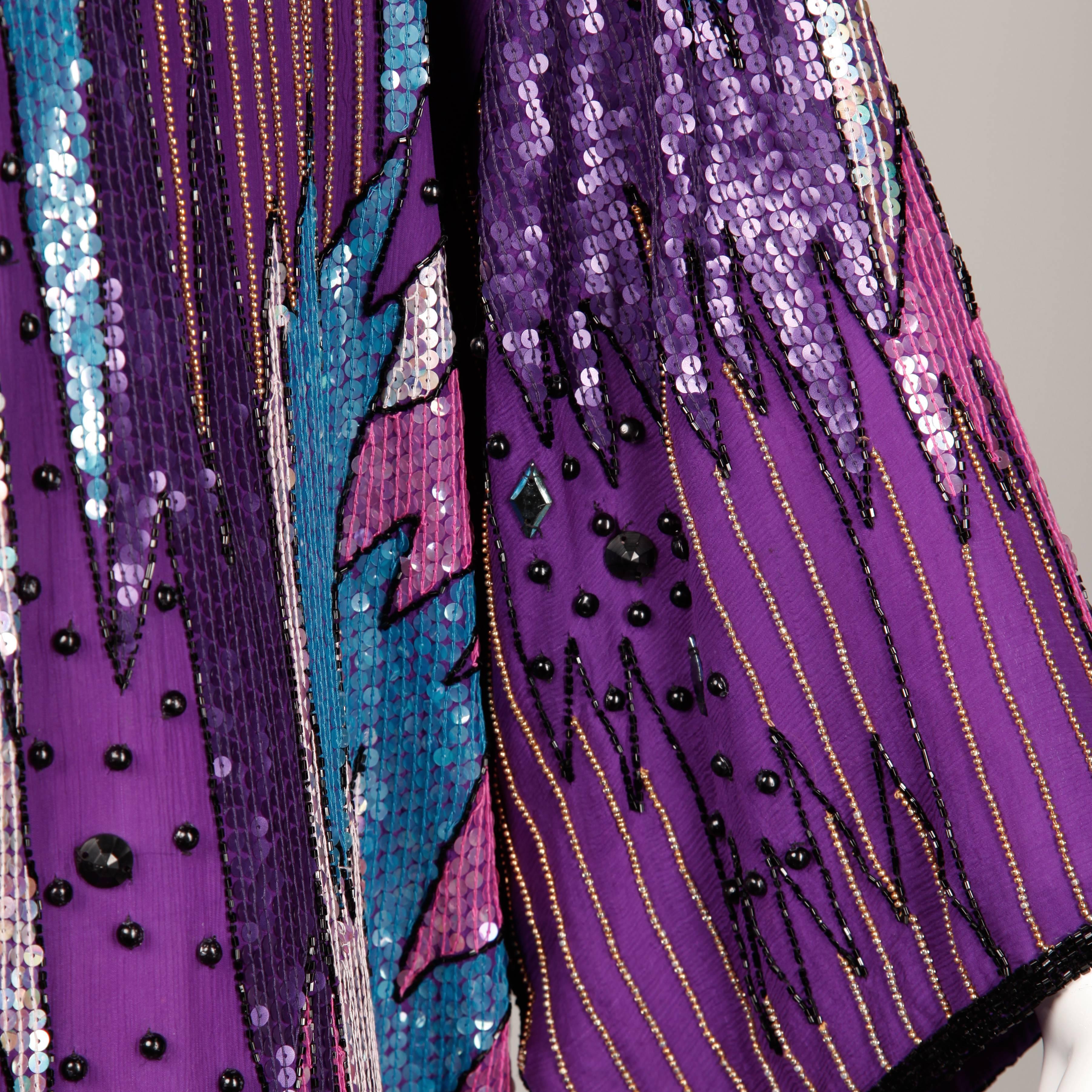 Purple Judith Ann Vintage Sequin + Beaded Silk Kimono Jacket or Duster