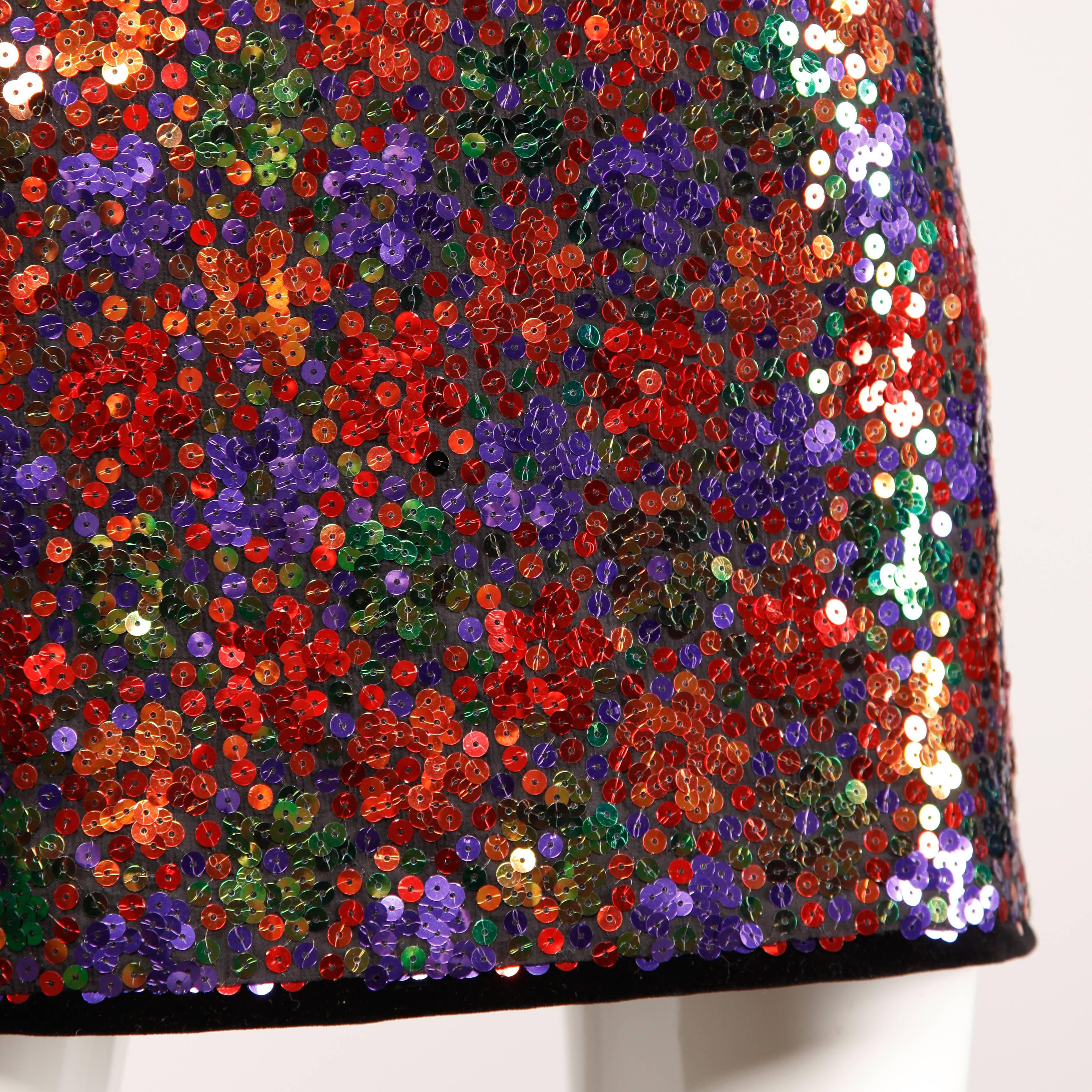 Escada Vintage Silk, Velvet + Metallic Sequin Skirt with Bow Detail In Excellent Condition In Sparks, NV