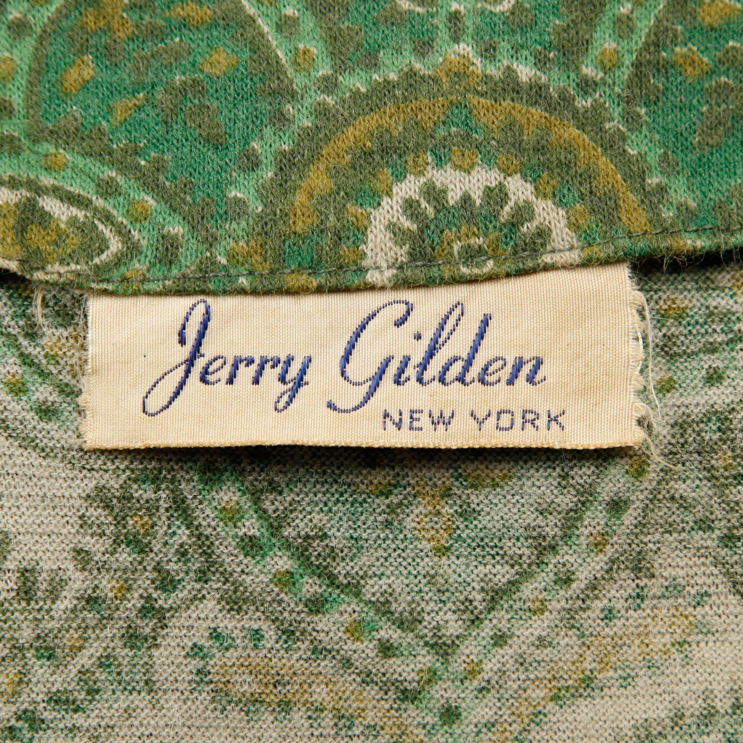 Black 1950s Jerry Gilden Vintage Green Paisley Wool Pleated Dress with Ascot Tie